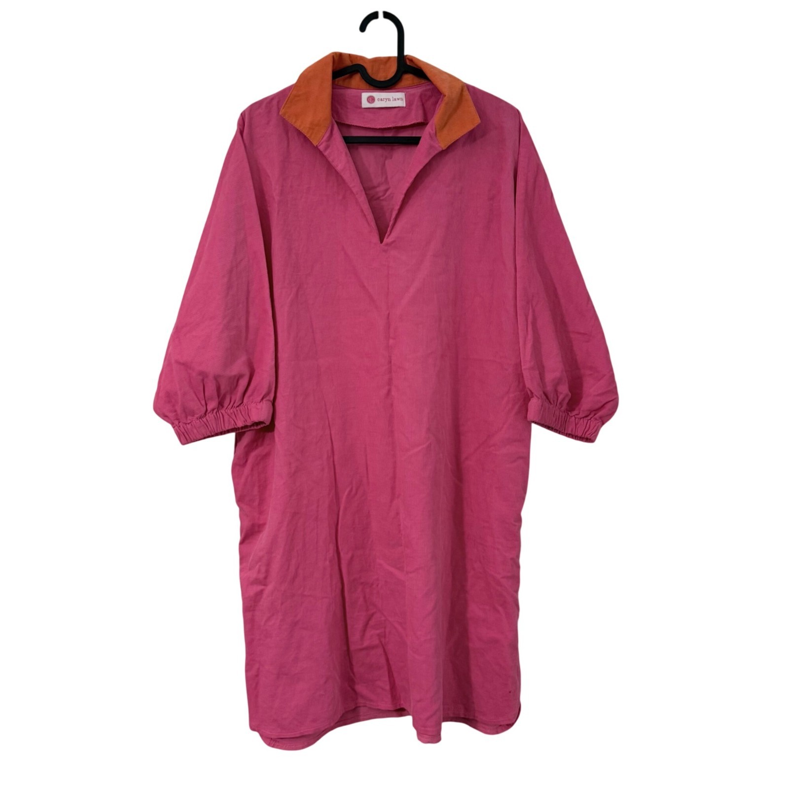 Caryn Lawn Pink Orange Collar Corduroy Cotton Dress Womens One Size