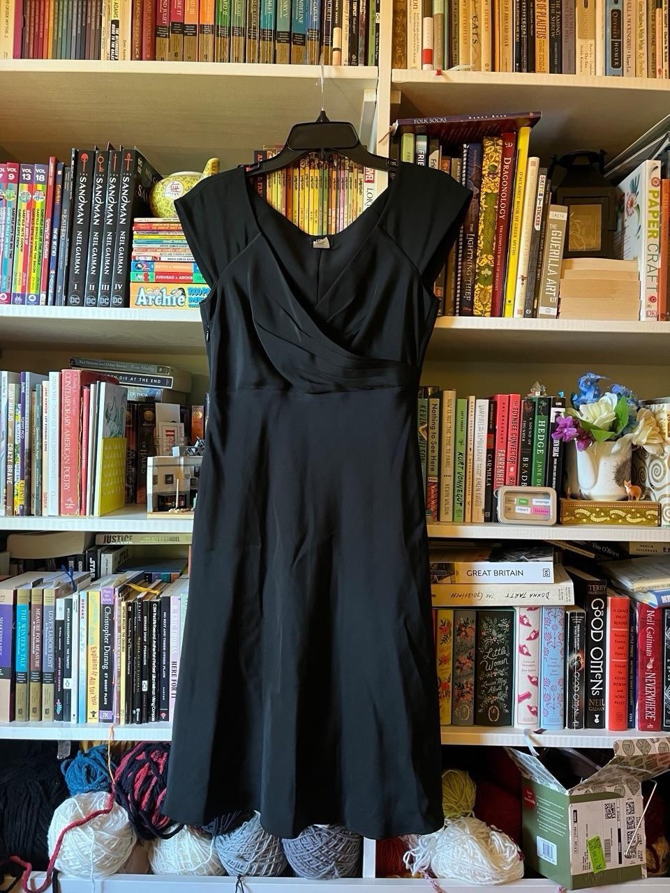 J.CREW Black Silk Knit Fit & Flare V-Neck Pleated Knee Length Dress 4