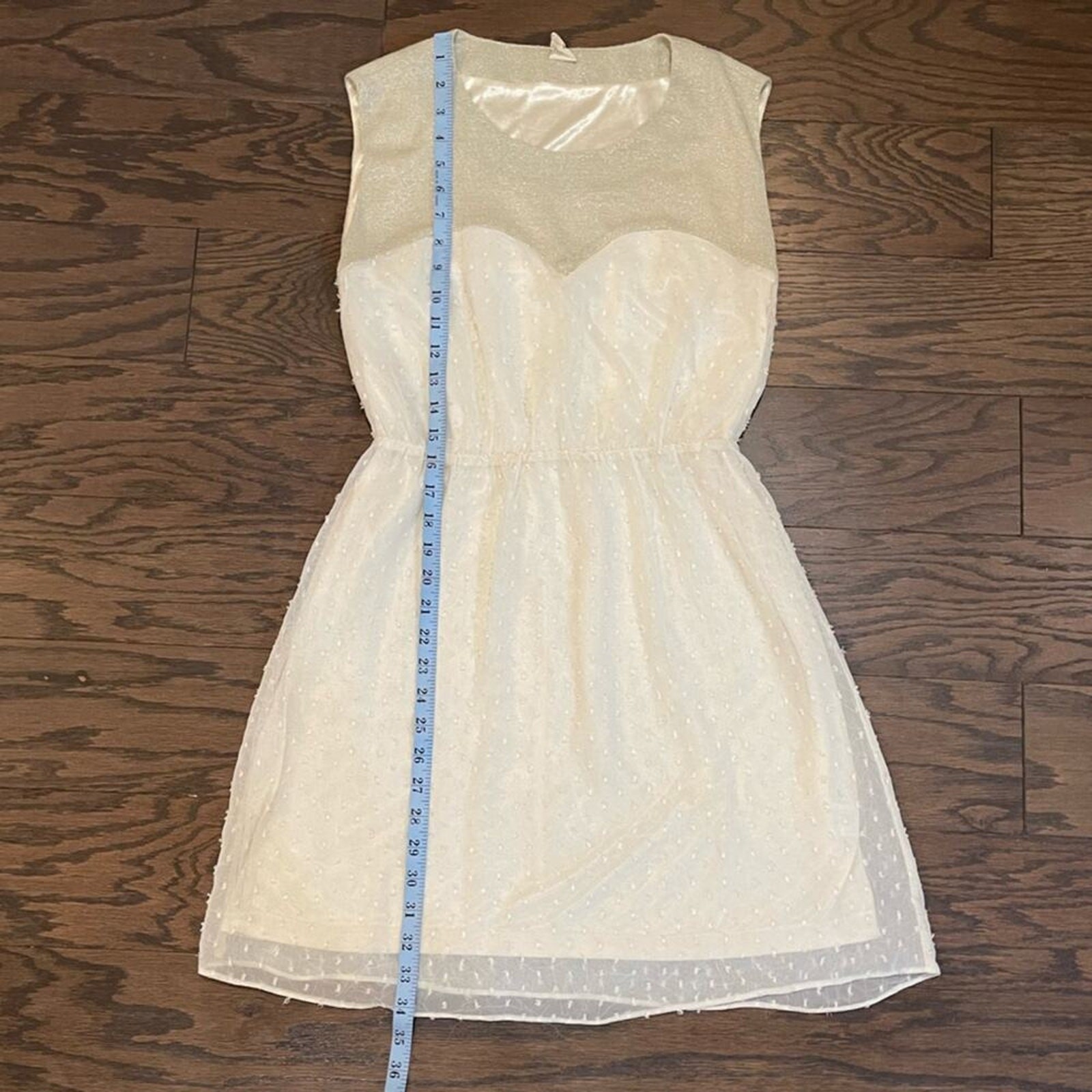 Needle & Thread Ivory Swiss Dot Shimmer Sleeveless Fit & Flare Dress Medium