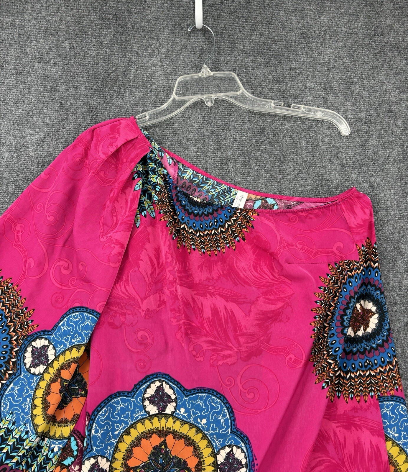 Pink Owl Whimsy Boho Bright Pink Mandalas One Sleeve / Shoulder Dress Women’s S