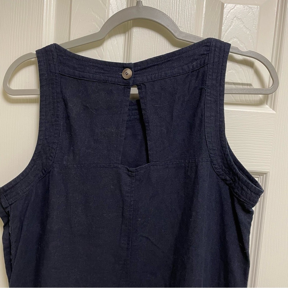 For Cynthia Navy Linen Blend Tank shift dress pockets M