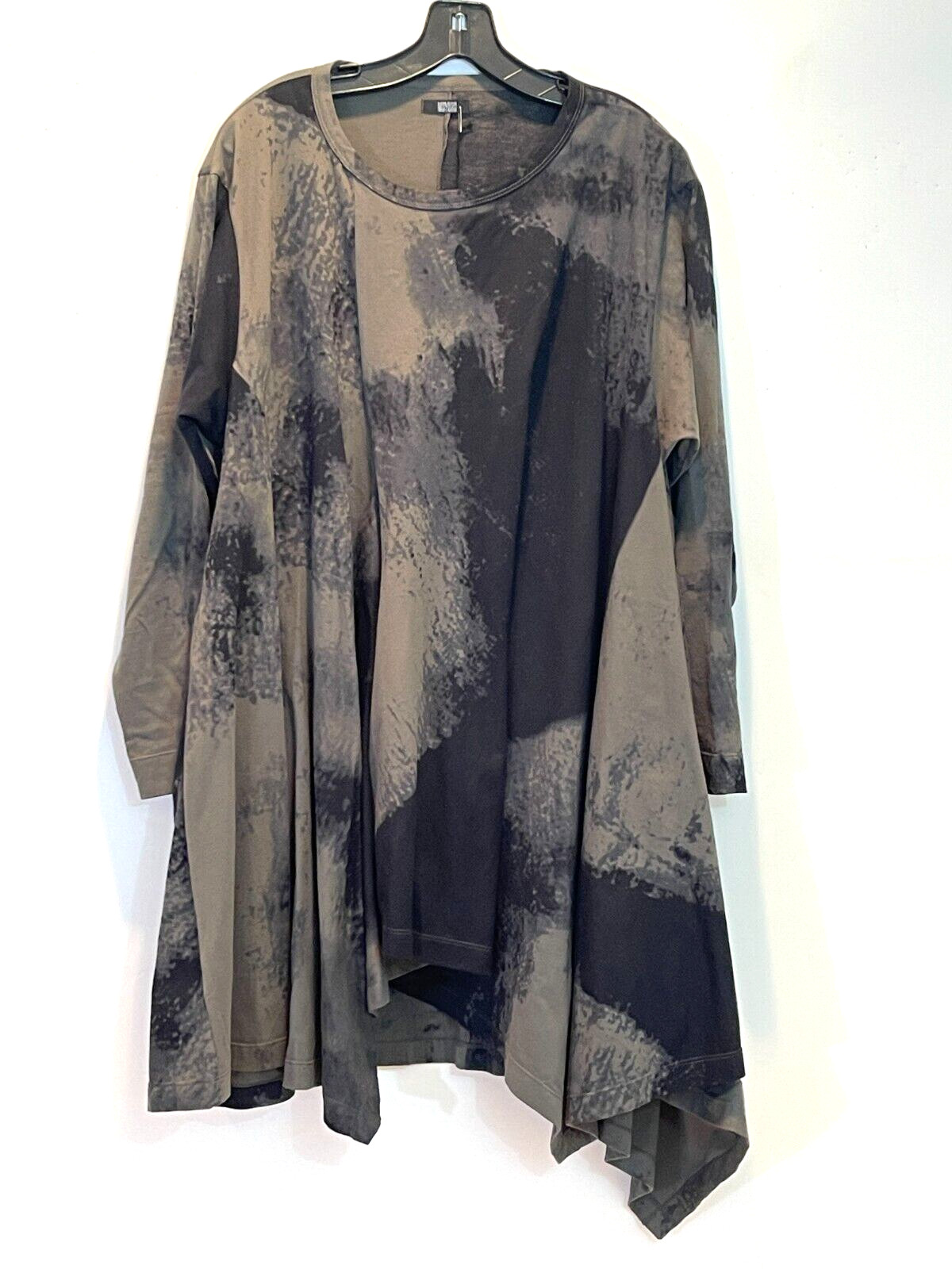 MOYURU TUNIC TOP High Low Hankerchief Hem Brown-Black Cotton M NEW
