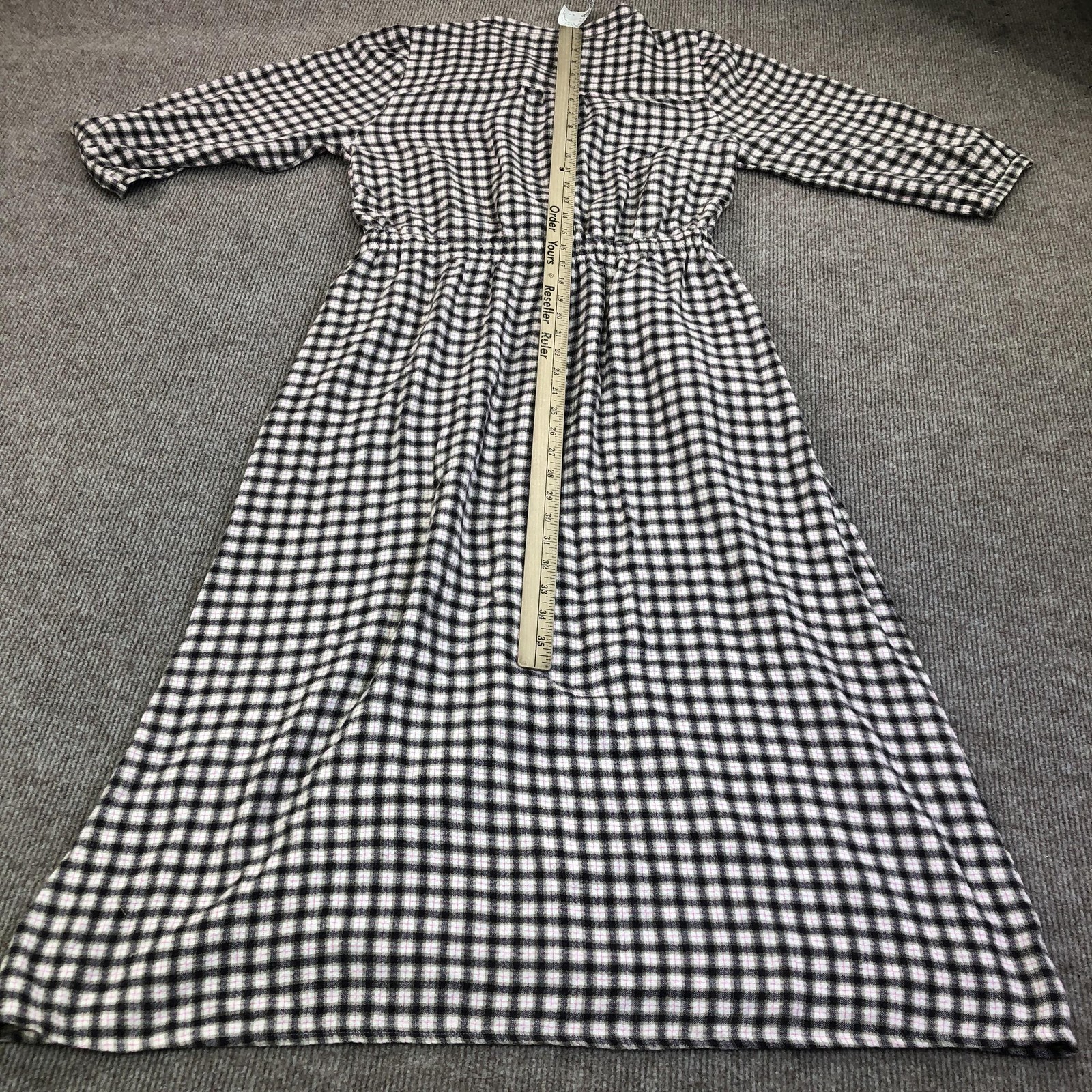 Eddie Bauer Shirt Dress Womens Small Black Plaid Button Belted 3/4 Sleeve Midi