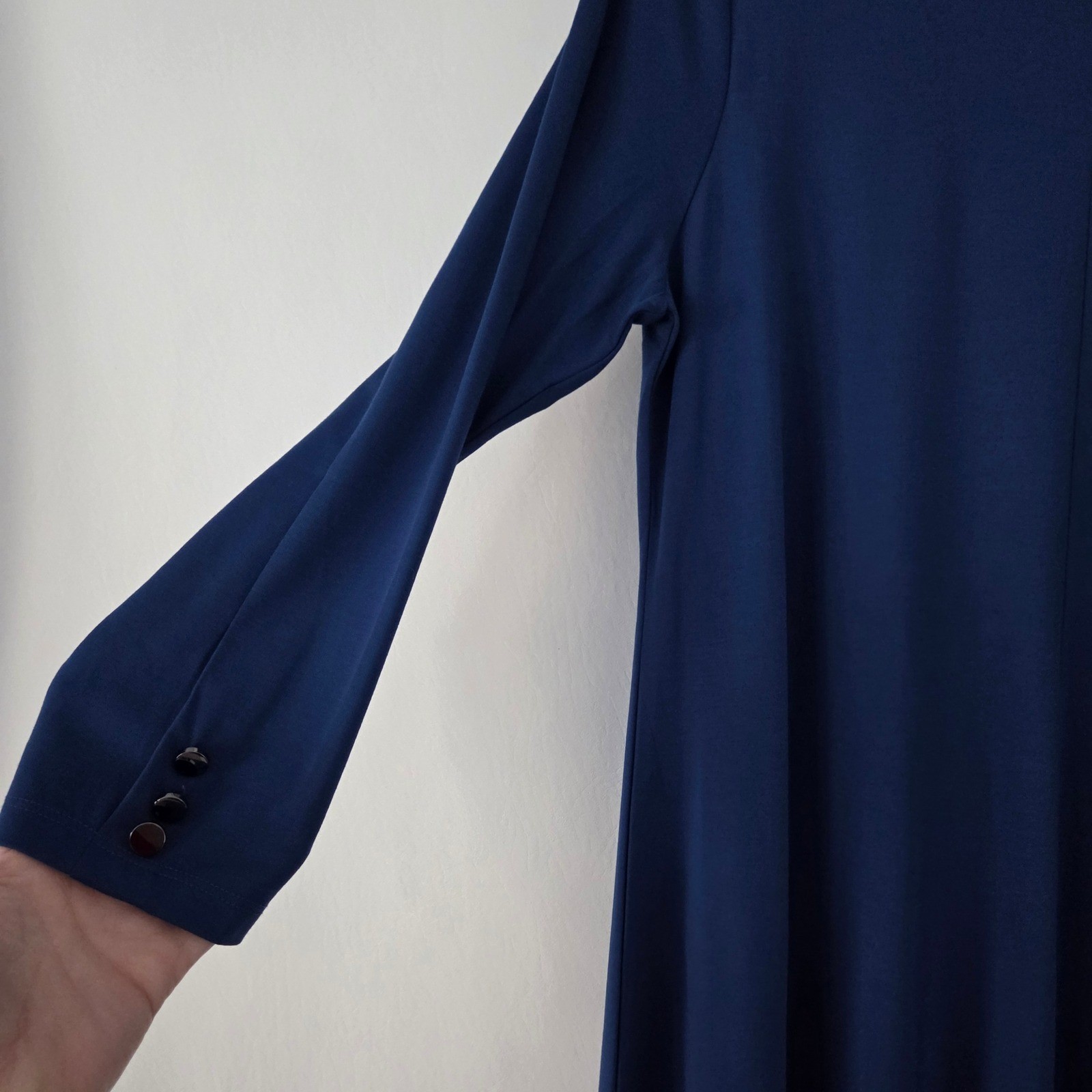 Chicos Navy Blue Long Sleeve Maxi Dress Boat Neck Button Cuff Size 2