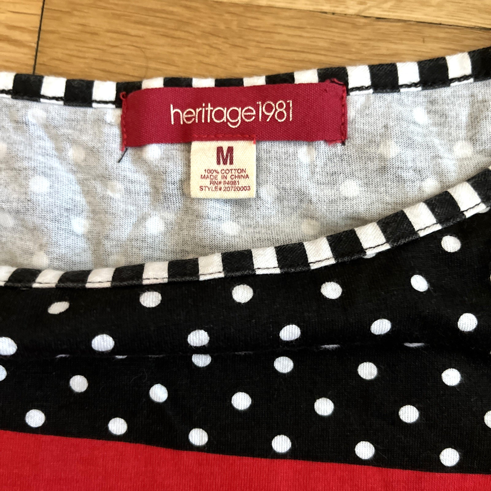 Heritage 1981 Black White Red Polka Dot Stripe Cotton Dress Size M Retro 80s