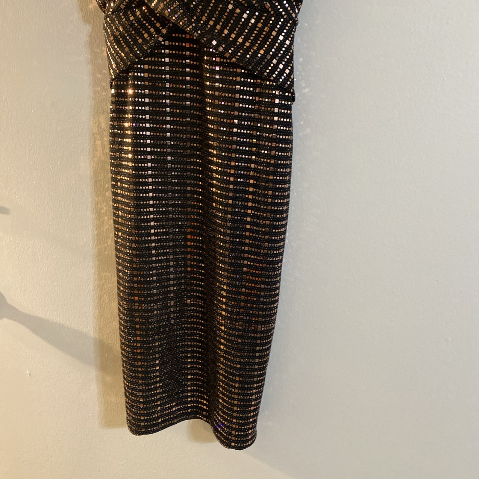 Cozy Fox Black And Gold Pullover Dress spaghetti strap open knee length Sz S