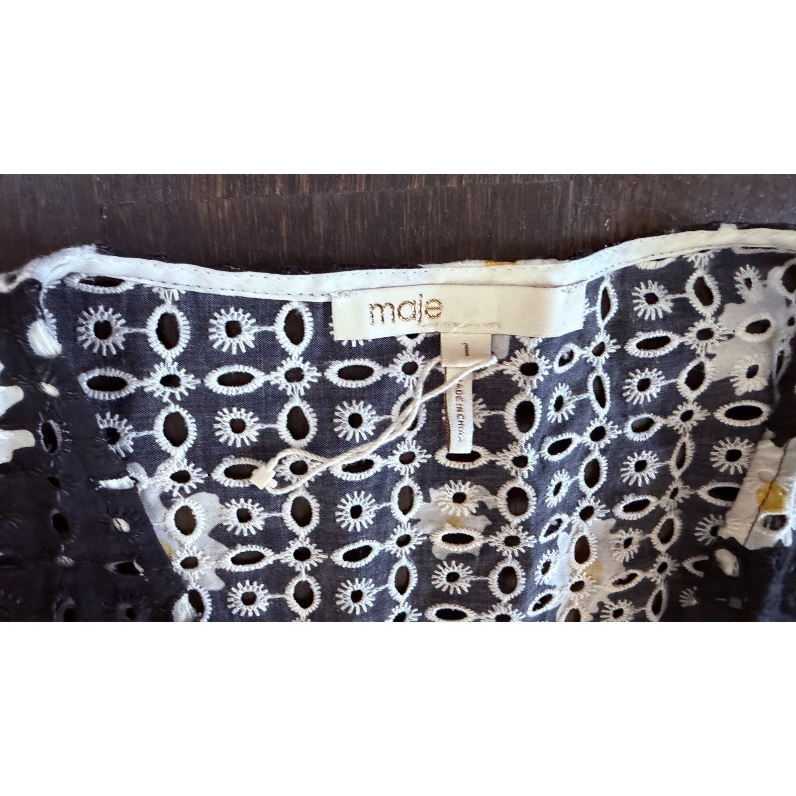 Maje Rayom Black Daisy Eyelet Mini Dress Long Sleeve Floral Sz 1 S ( no liner)