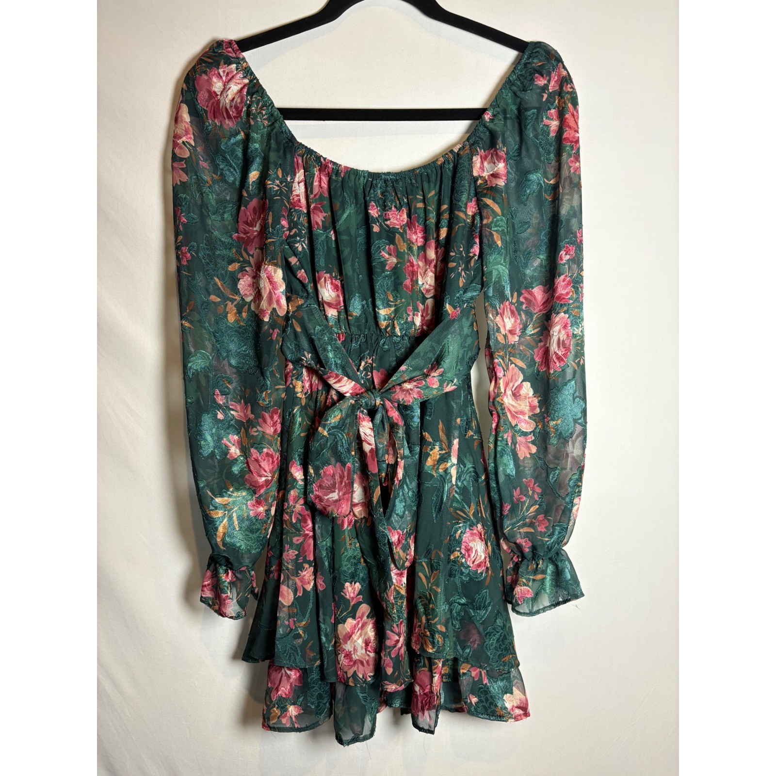 Allison & Kelly Floral Print Sweetheart Neck Long Sleeve Corset Bodice Dress XS
