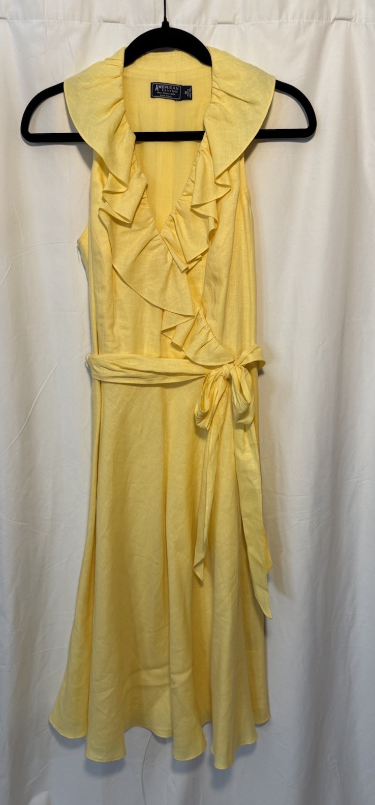 American Living Dress Ruffle Trim Flare Yellow Linen Size 10