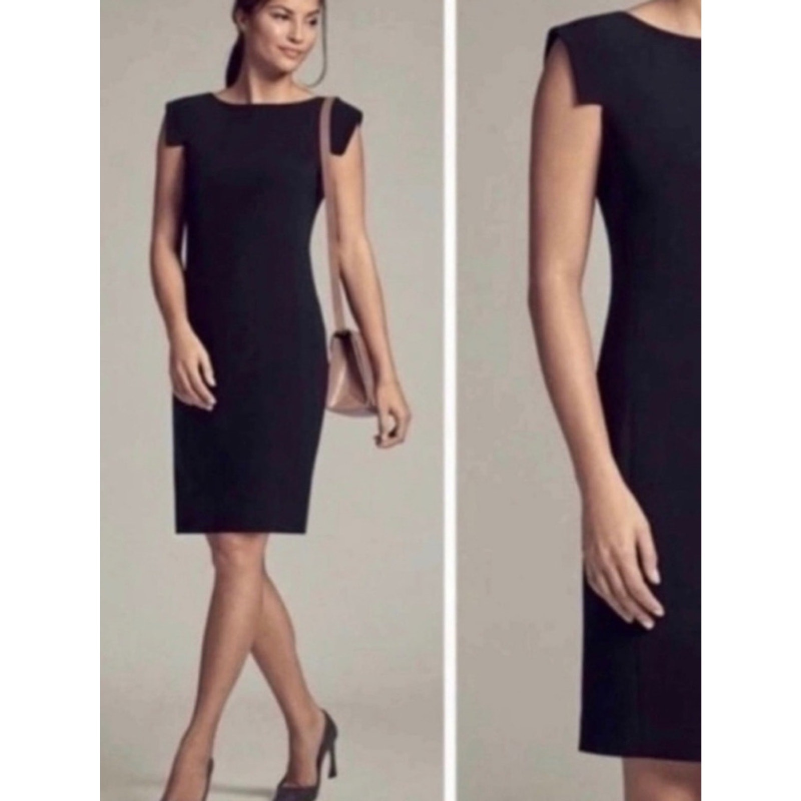 M.M.LaFleur Sarah Sheath Dress Black Cap Sleeve Boat Neck Career Sz 2 Luxury