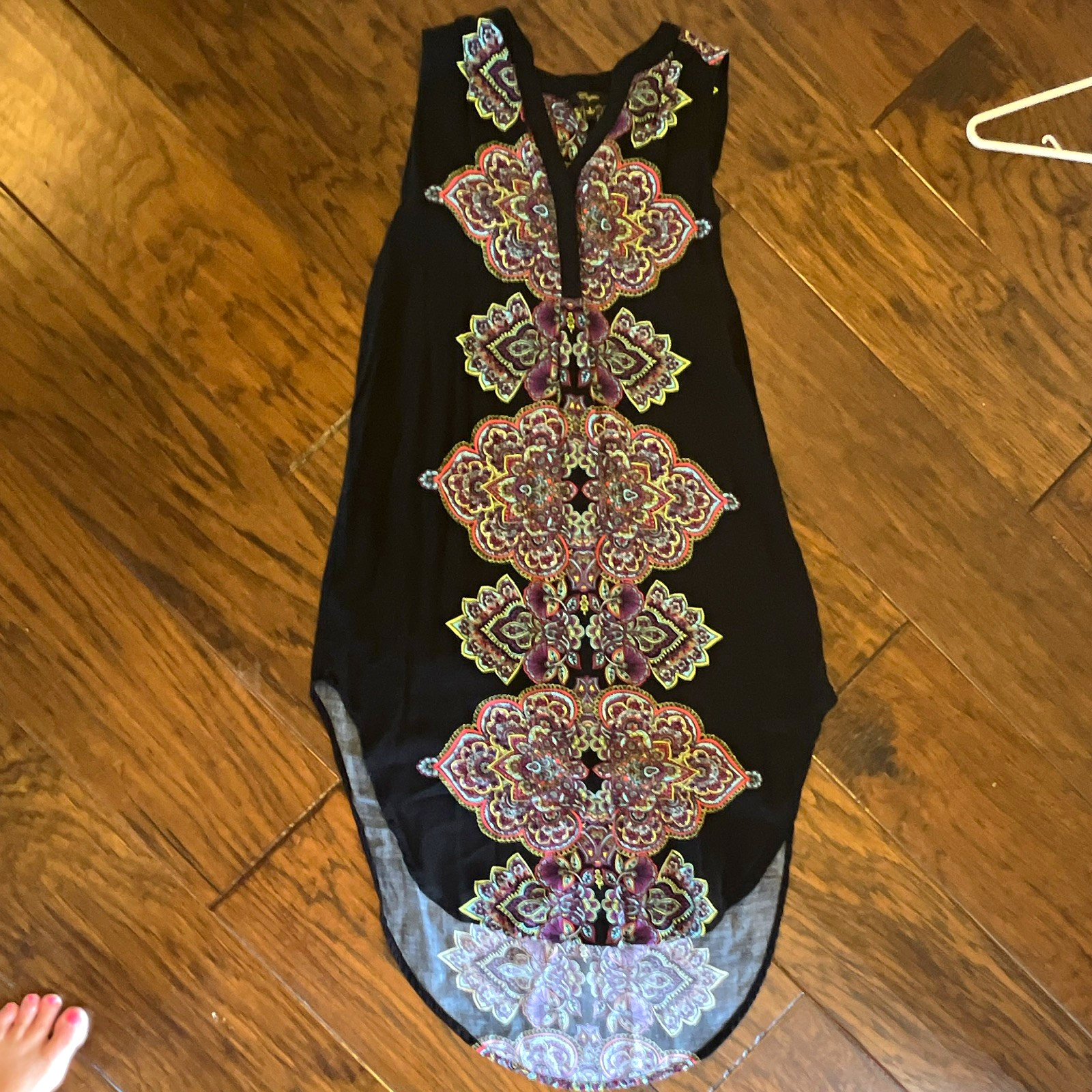 Figueroa & Flower Black Embroidered Floral V-Neck Sleeveless Midi Dress S