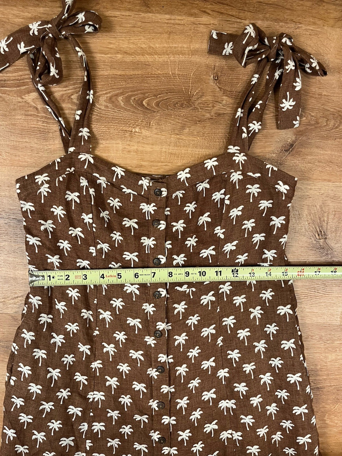 FAHERTY Kendall Palm Tree Maxi Dress Brown 100% Linen Size Small