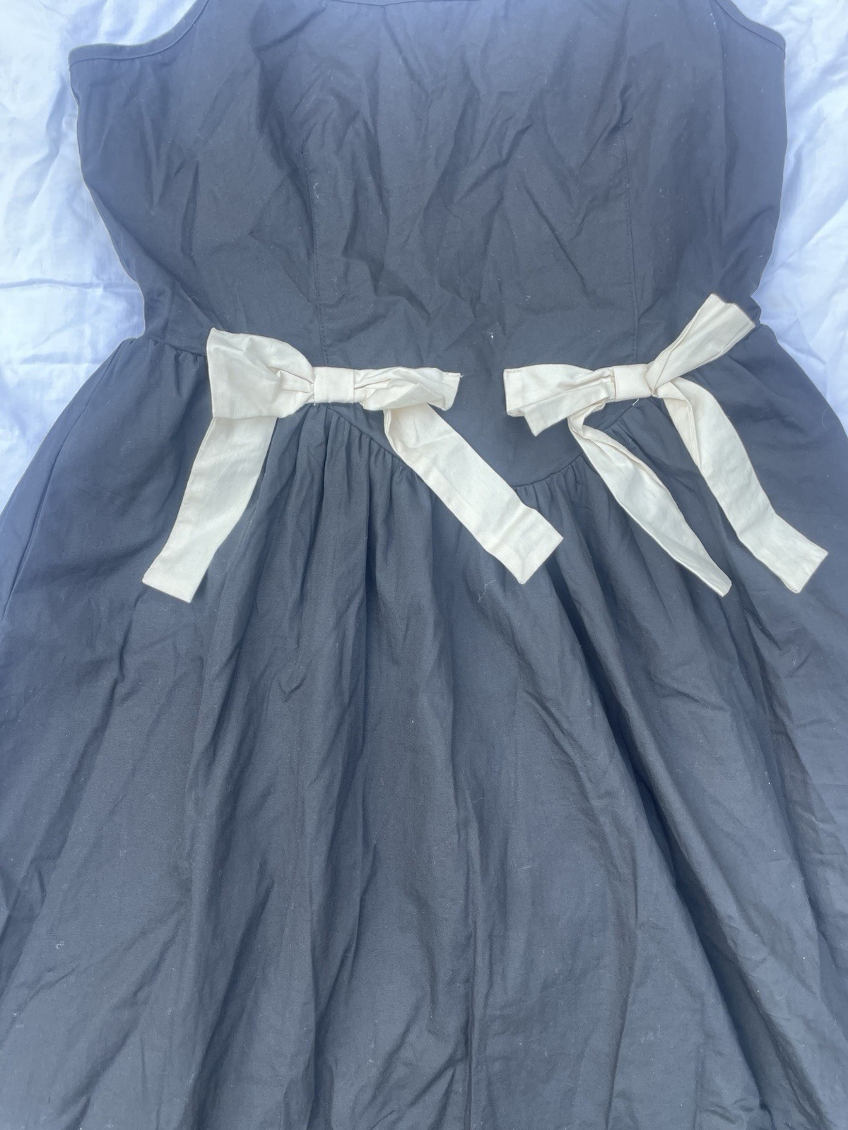 Moon River Black Ivory A-Line Midi Dress Tank Strappy Adjustable Bow Belt S