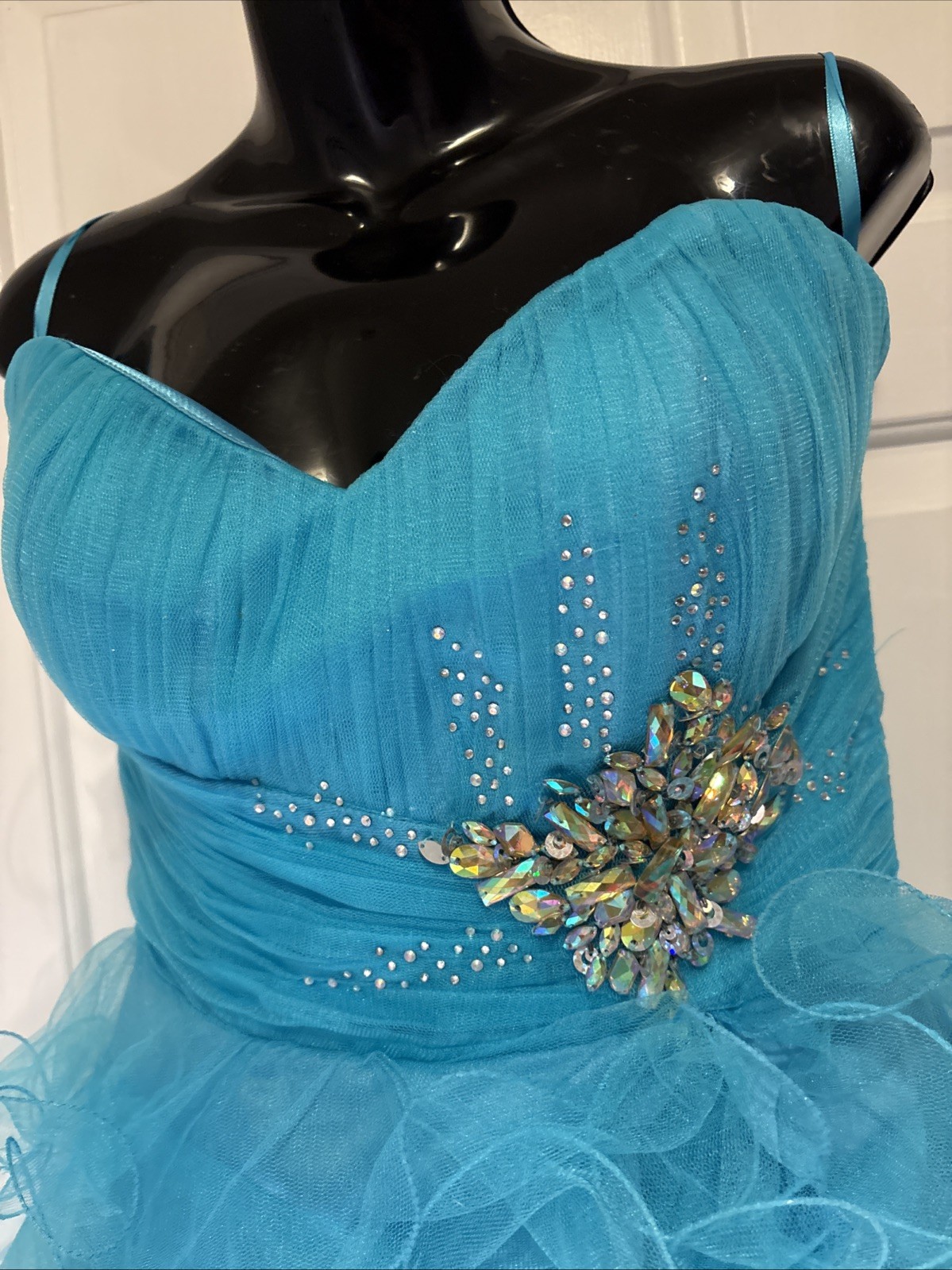 Cassandra Stone For Mac Dougal Size 10 WOW! Peacock Blue Ruffles Ruffles High&Lo