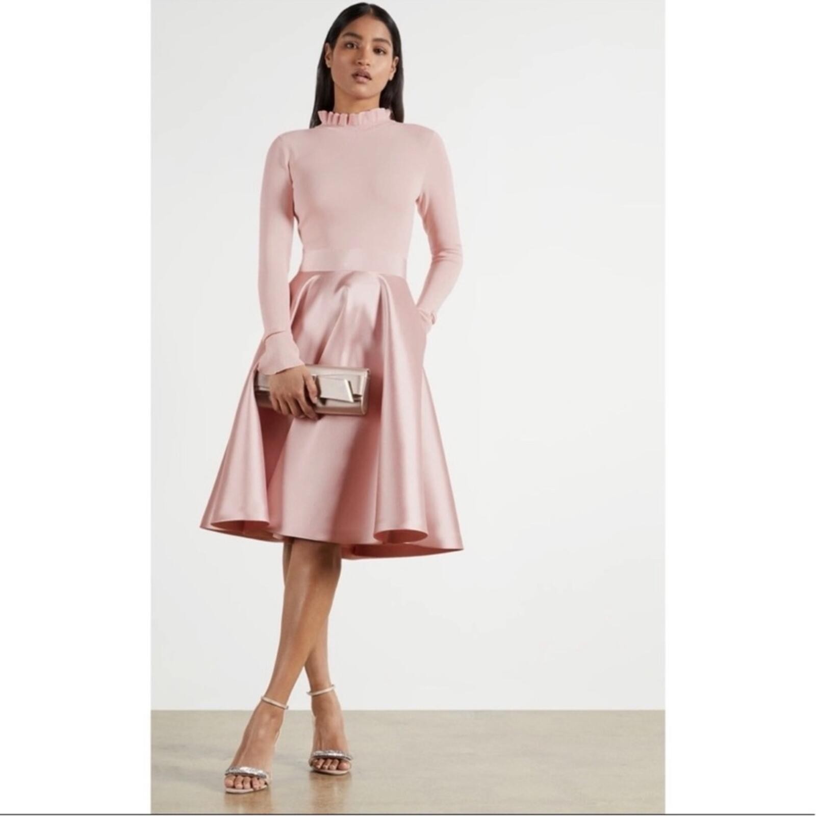TED BAKER PINK ZADI FRILL FULL SKIRT DRESS SZ 6/ 8 US OR TED SZ 2