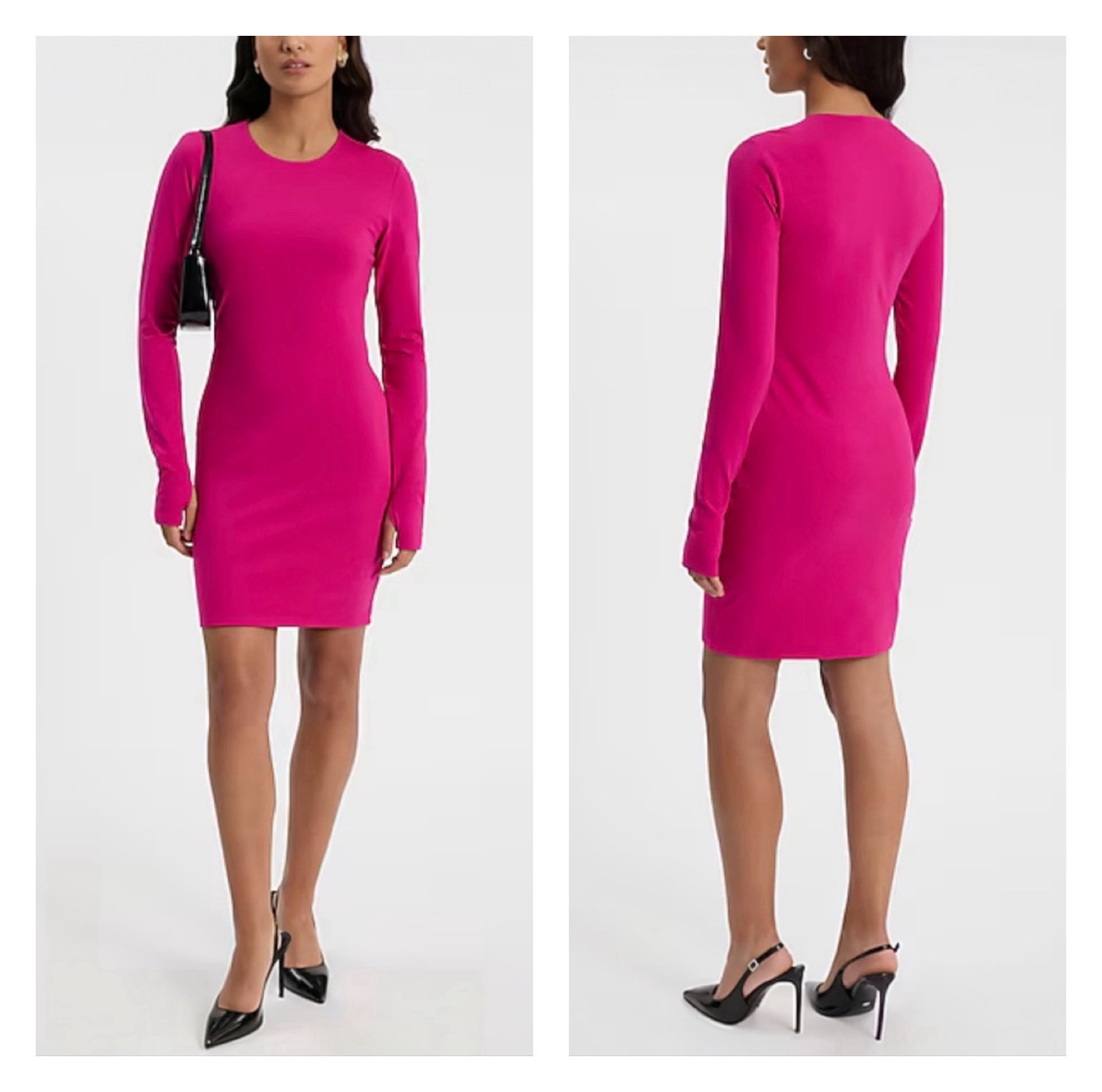 Express Crew Neck Bodycon Compression Long Sleeve Mini Knit Pink Dress S NWT $78