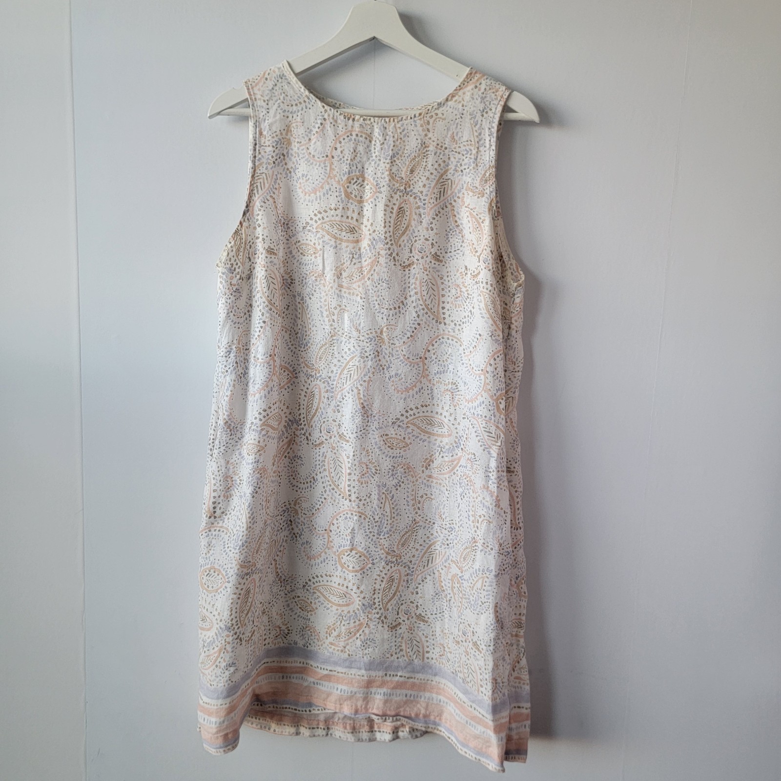 Rachel Ashwell womens paisley print 100% linen shift dress size L sleeveless
