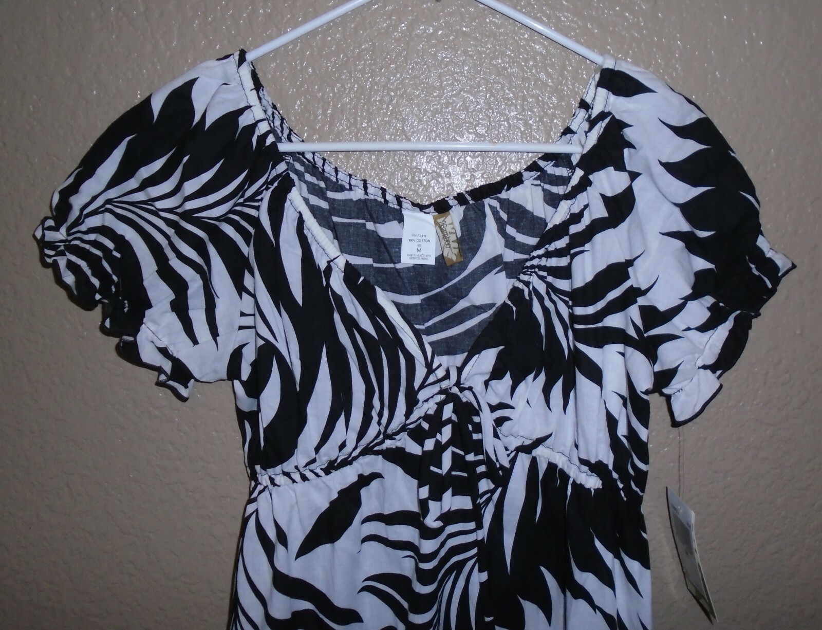 2Bamboo Black & White Print 100% Cotton Empire Waist Beach Dress Medium $79 NWT
