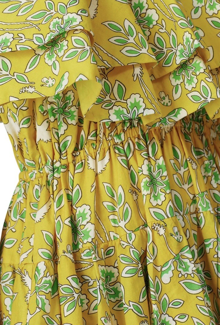 Rhode Dotty Off-The-Shoulder Yellow Eden Floral-Print Cotton Mini Dress Small