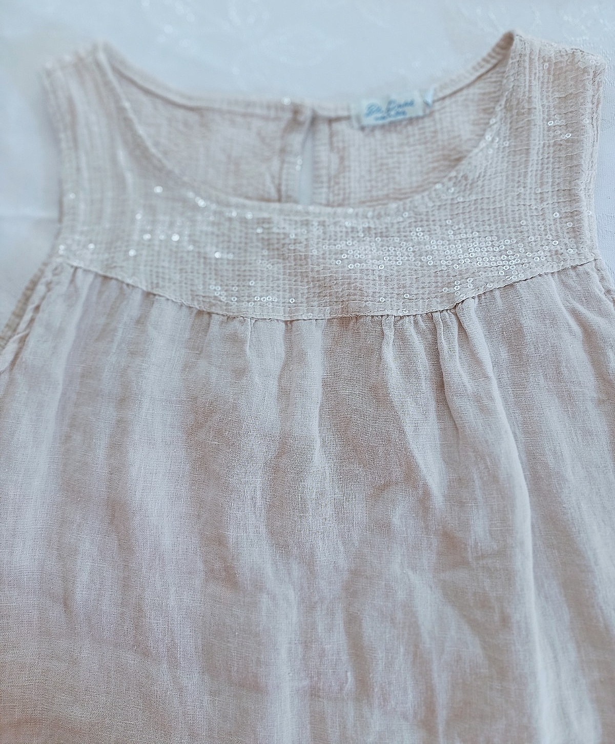 Blu Orchid Made In Italy Linen Sequin Detail Mini Dress sz S Oatmeal