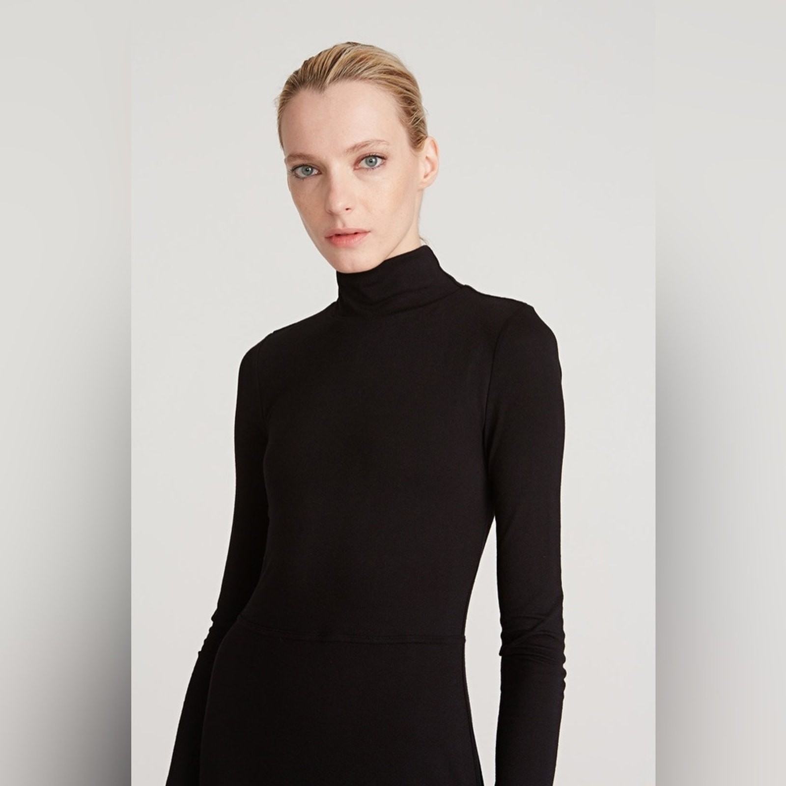 Halston Black Long Sleeve Aaliyah silk jersey dress NWT
