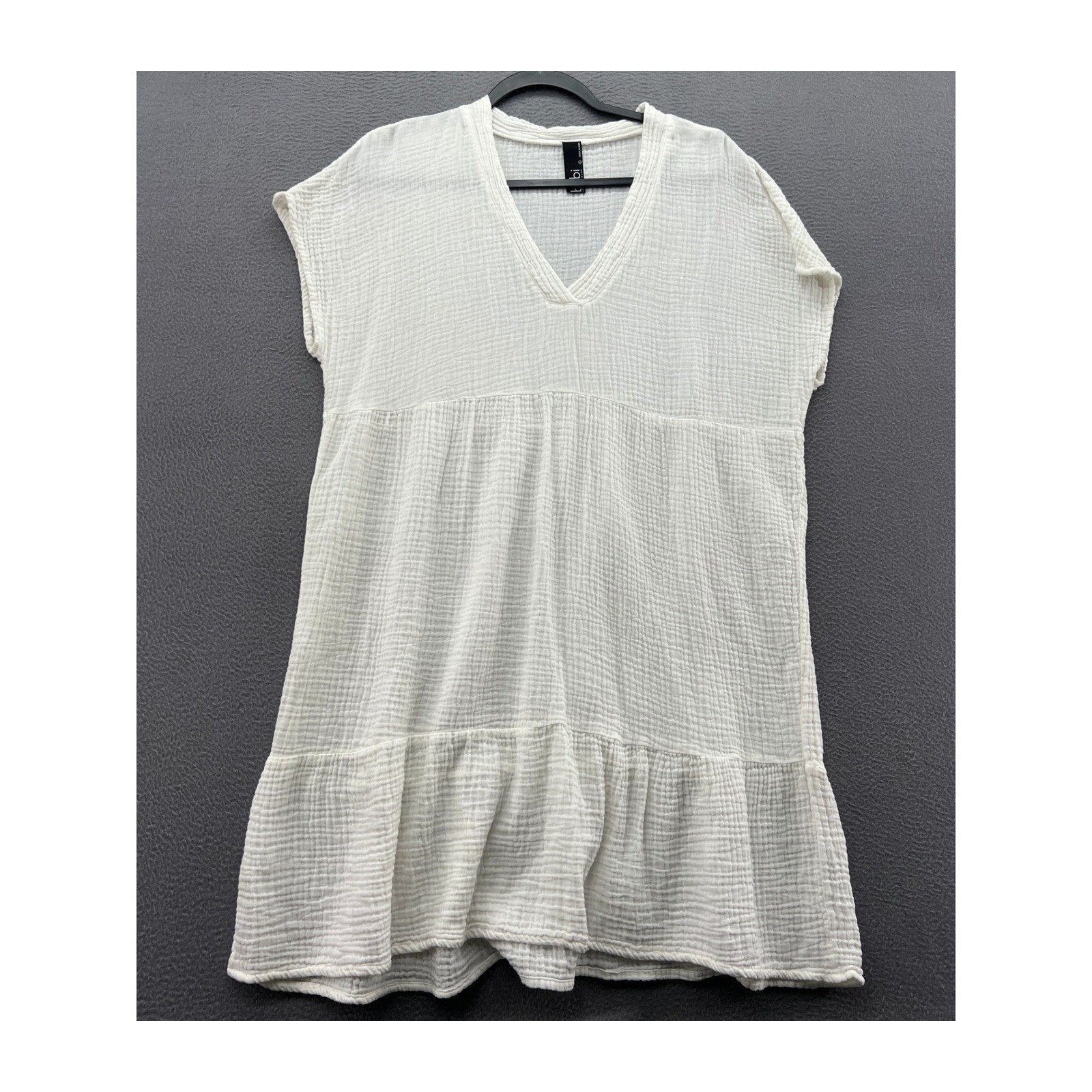 Bobi Tunic Dress Womens White Cotton Gauze Tiered V-Neck Mini Large