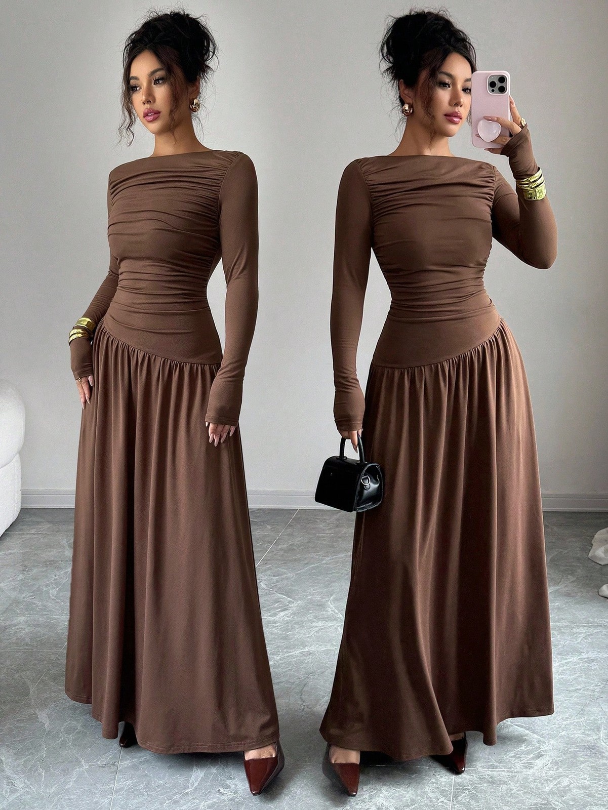 Elegant Women’s Long A Line Off Shoulder Neckline Dress
