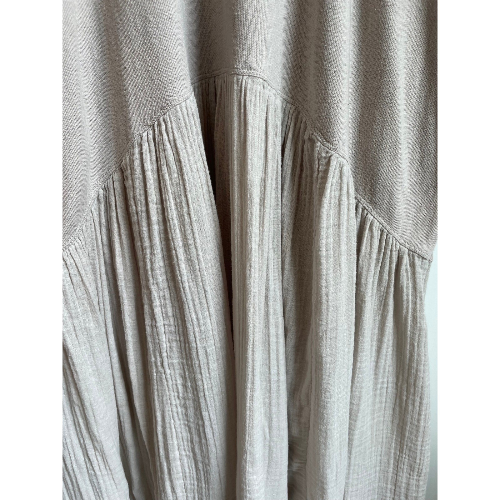 Free People FP Beach Beige Gauze Cotton Tiered Flutter Sleeve Maxi Dress XS Boho