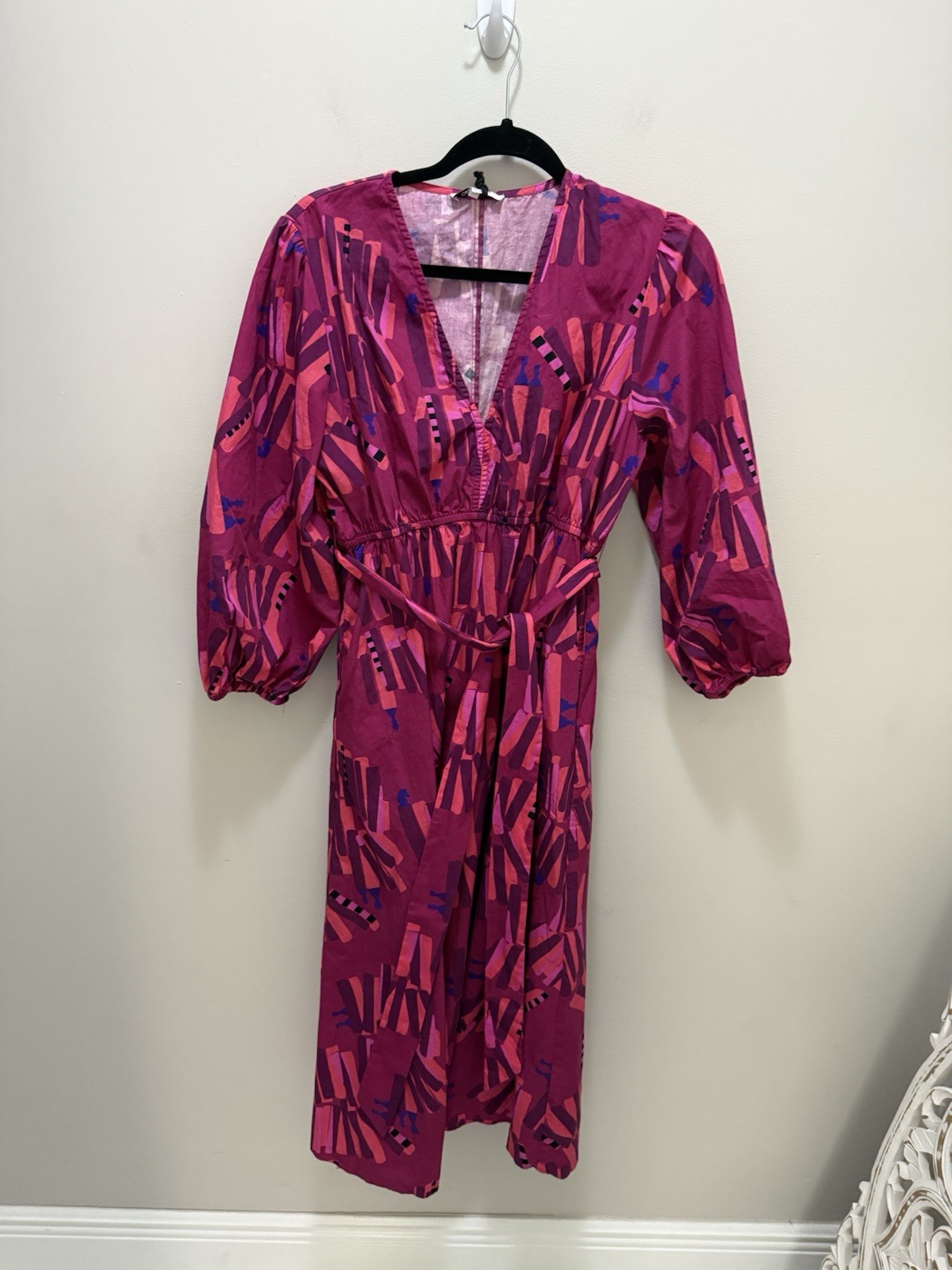 Celina Moon Pink Purple Chess Piece Abstract Print Cotton Midi Dress Size L Boho
