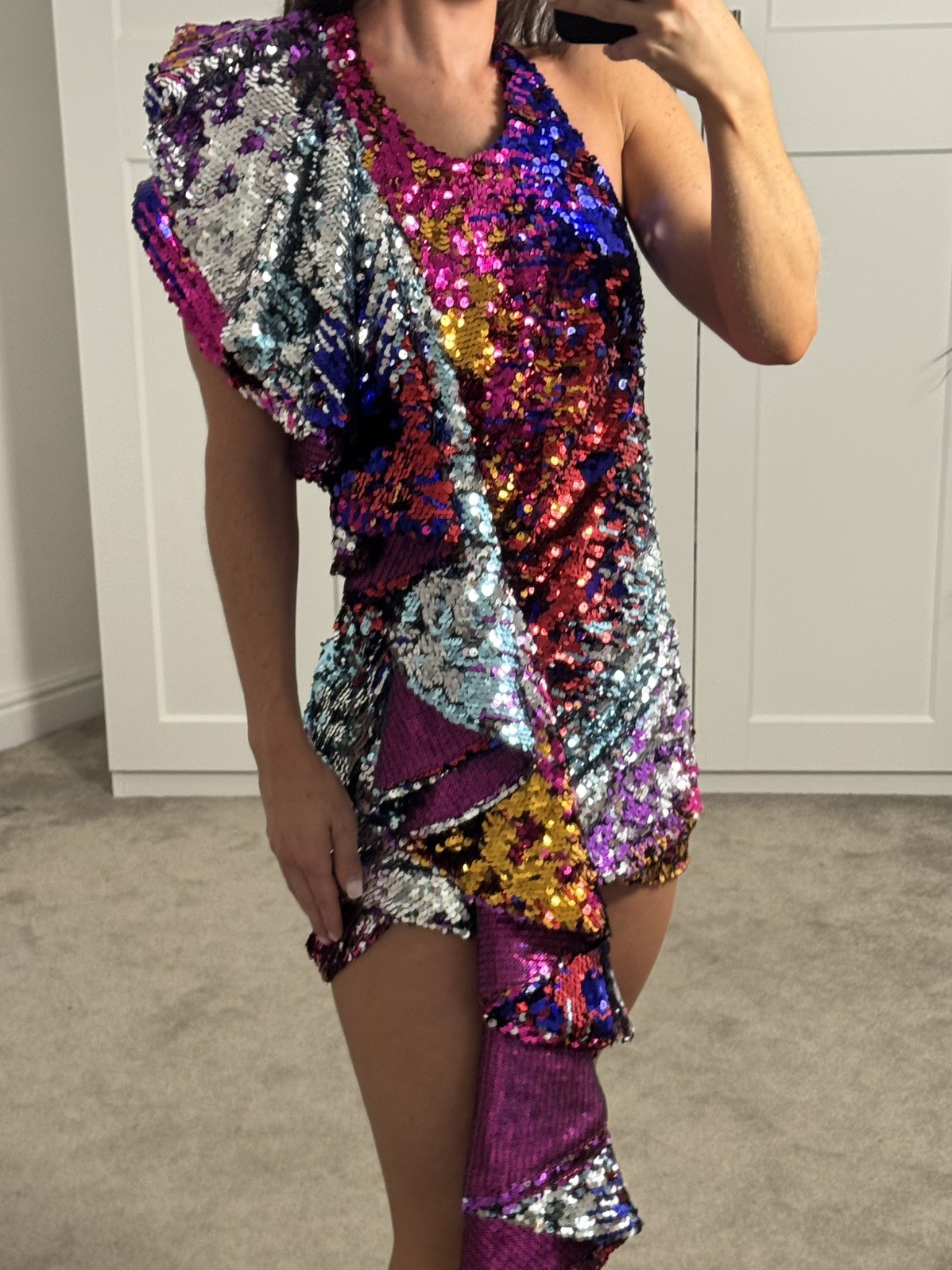 Halpern multicolour sequin ruffled halter neck mini dress – UK 8