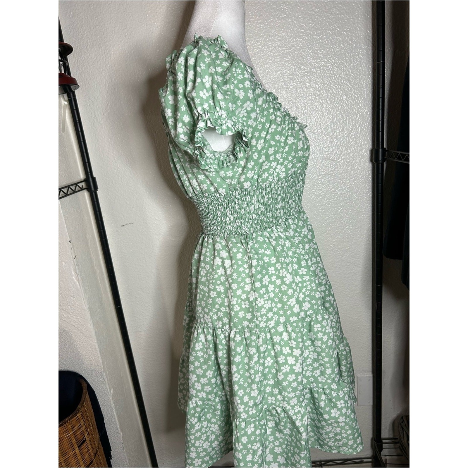 Princess Polly Mint Green Floral Smocked Mini Dress