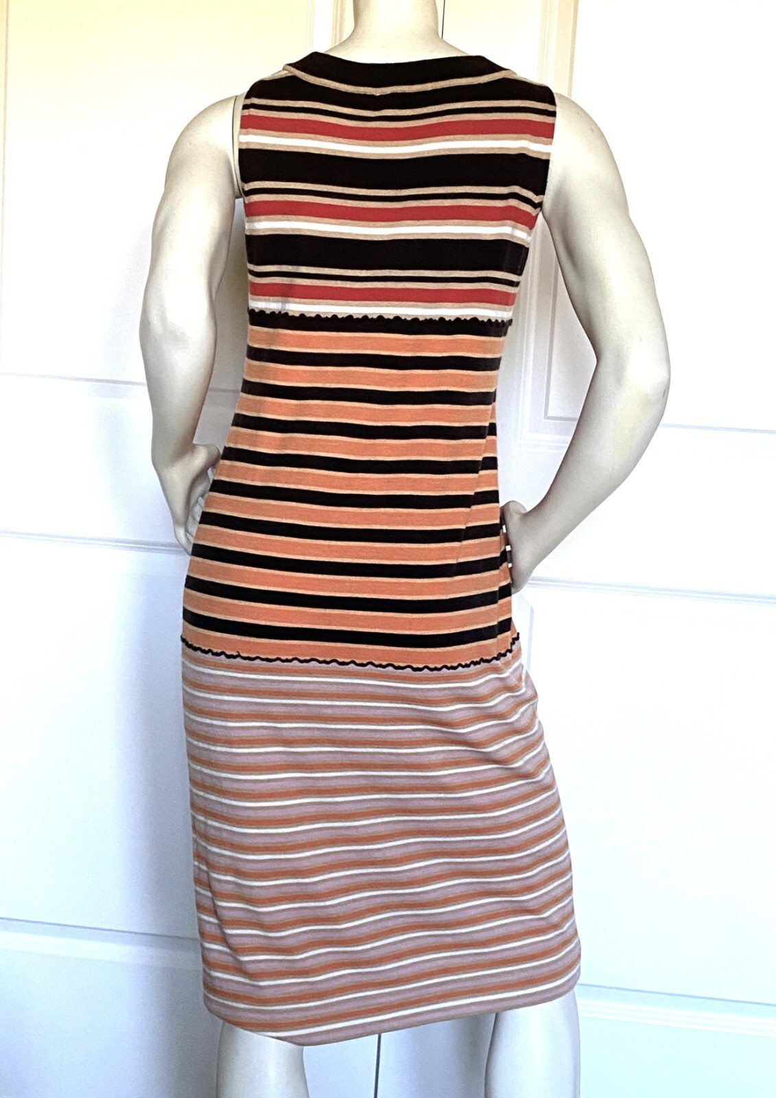 MARNI WOOL BLEND STRIPE MULTICOLOR SHEATH MIDI CALF DRESS SIZE: M