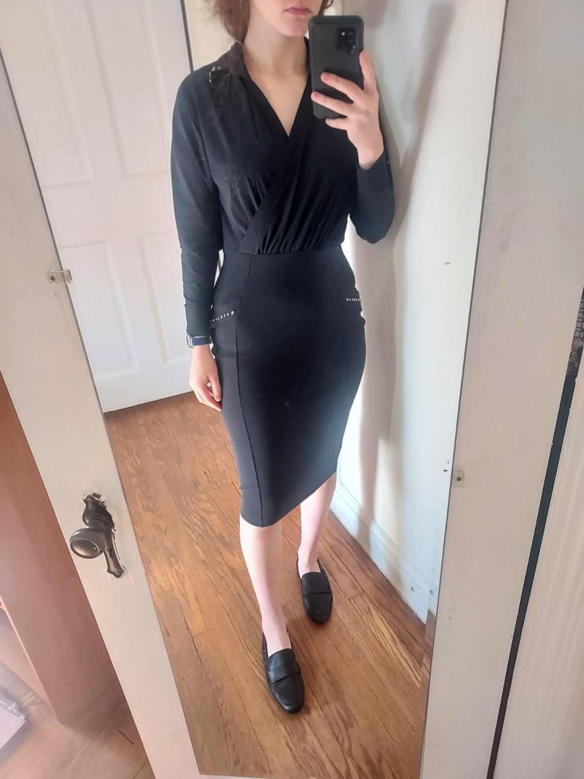 Chiara Boni EU 40 US 4 Black Kiramy Stud Long Sleeve Midi Shirt Dress