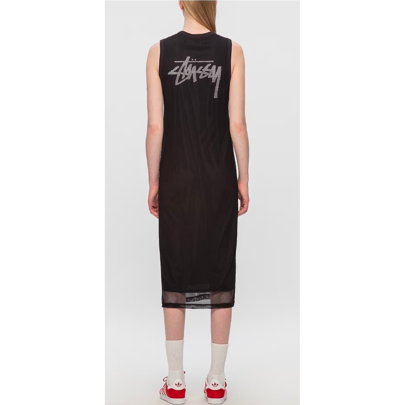 Stussy Womens Black Mesh Sleeveless Midi Dress Back Logo Style 214385 Size M