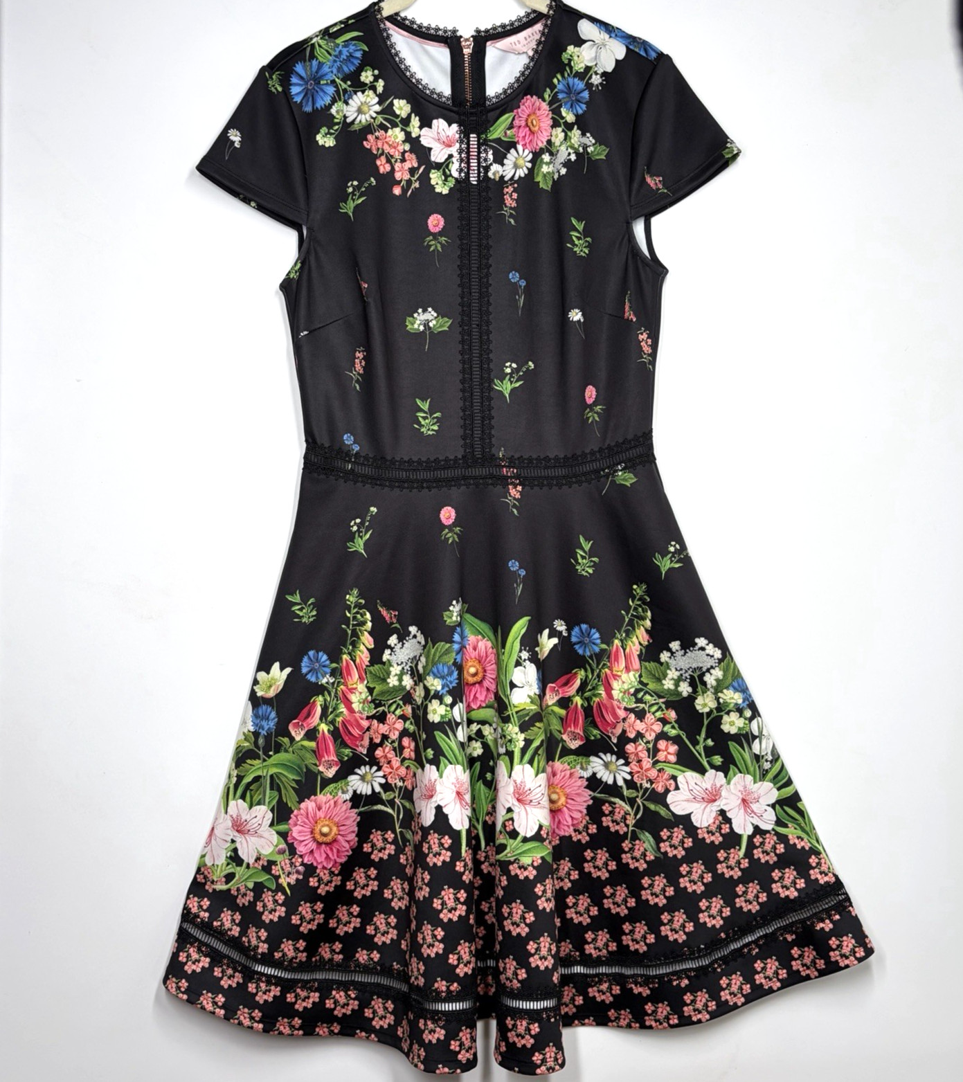 Ted Baker London Daissie Black Floral Skater Dress Women’s TB Size 1 (US 2-4)