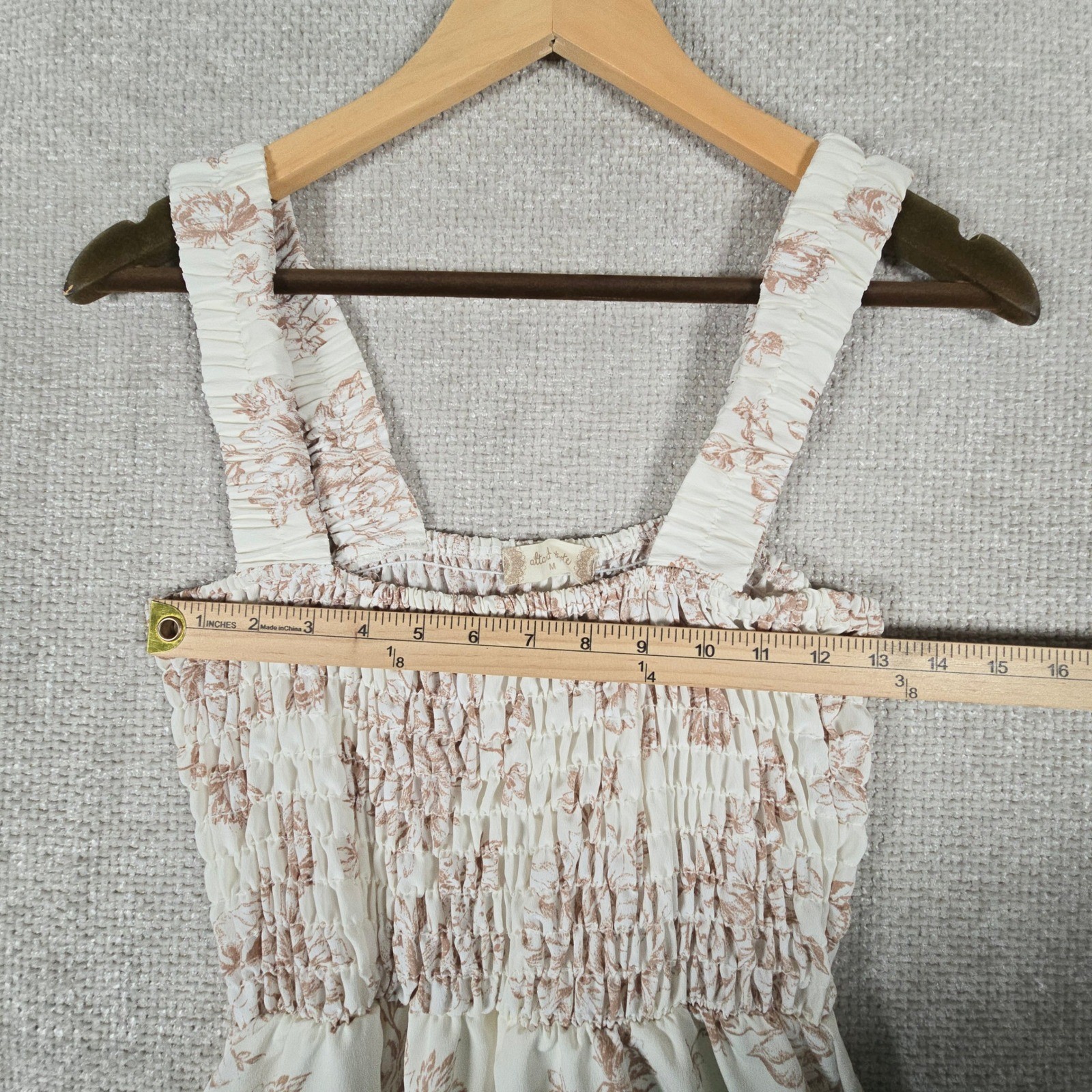 Altar’d State Womens Floral Smocked Mini Dress Cream Tan EIE66539 Size M