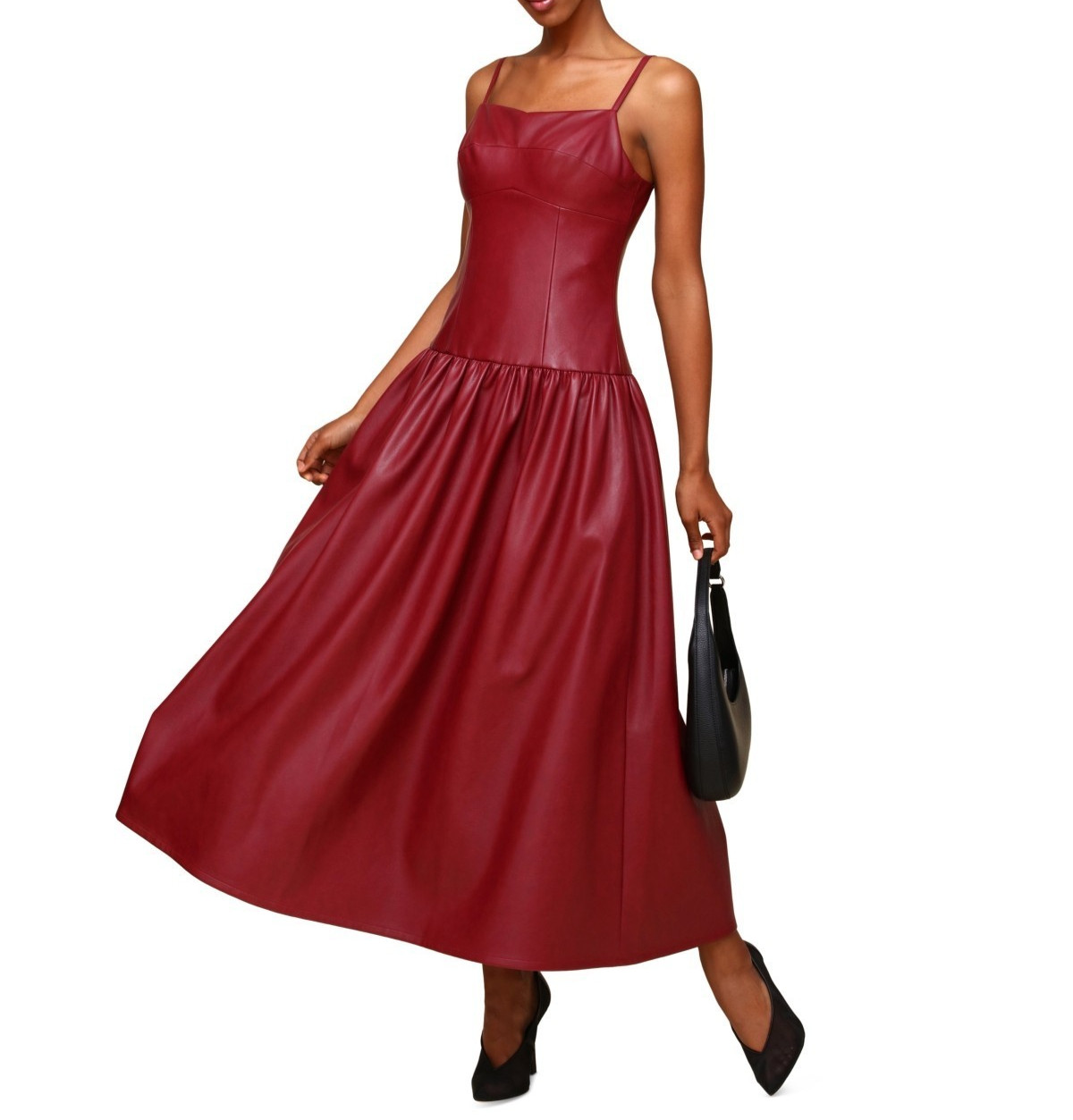 Avec Les Filles Faux Leather Drop Waist Maxi Dress Size XL In Red