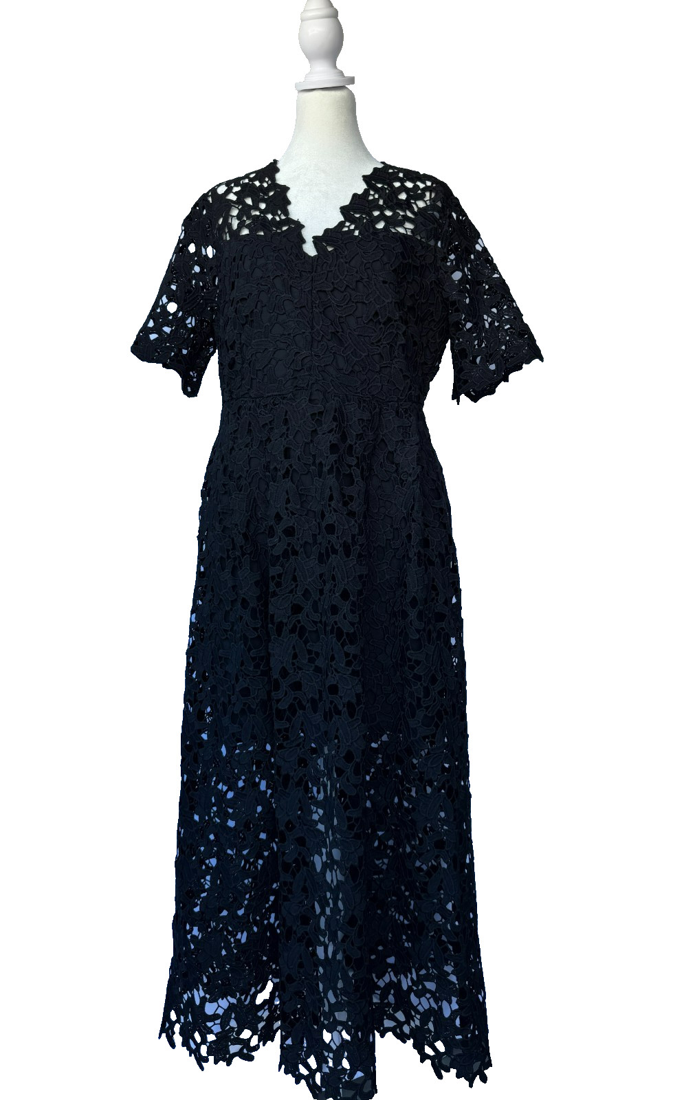 Endless Rose Guipure Lace Midi Dress Womens L Black Classic Elegant Cocktail NWT