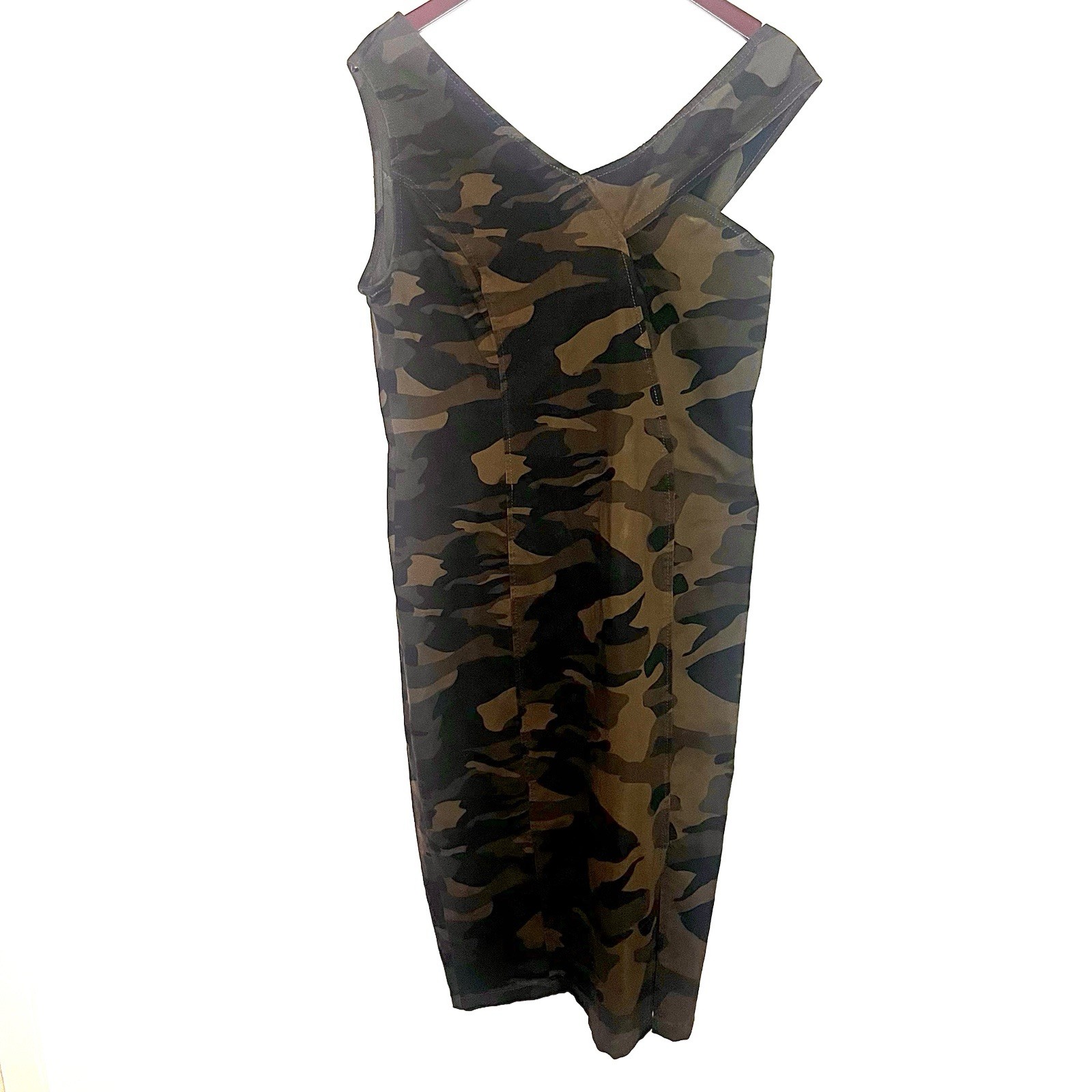 New York & Company One-Shoulder Olive Camo Bodycon Dress Sz Medium