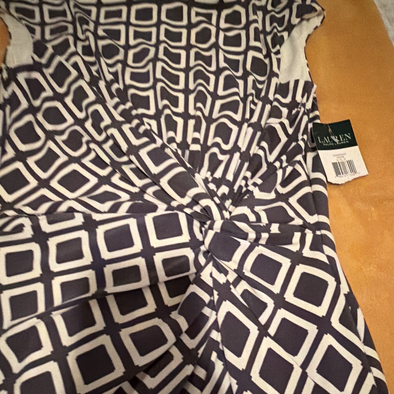 Lauren Ralph Lauren Gray Geometric Twist Sheath Long Dress 4 Boat Neck Silk