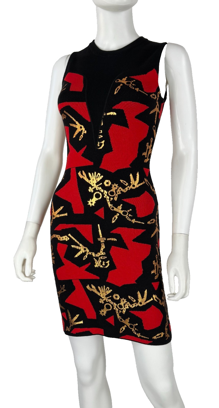 Kenzo New Knit Wool Cotton Sweater Dress Red Black Gold 2 US 38 IT XS Runway