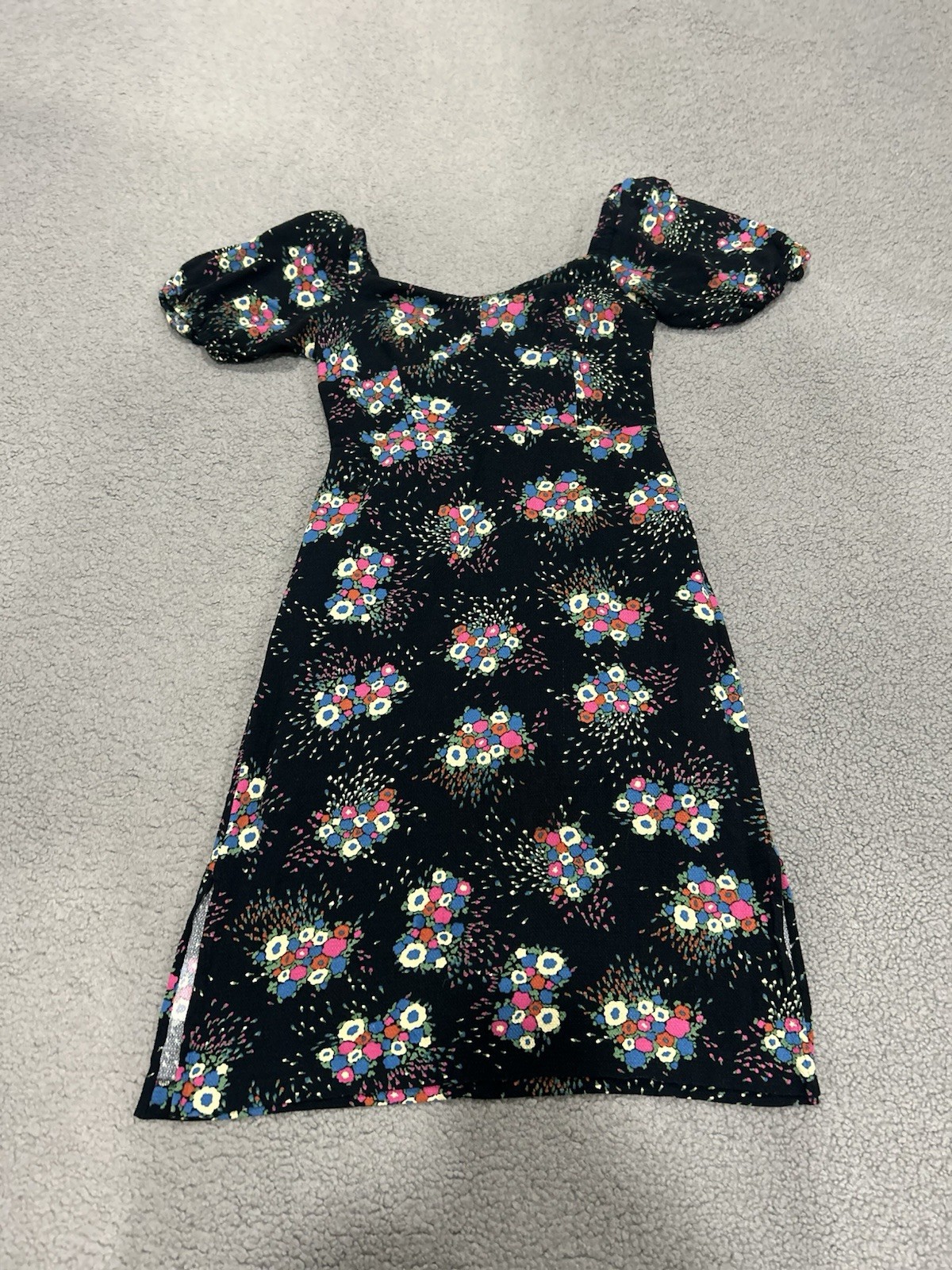 ANTHROPOLOGIE Scarletta Sweetheart Puff Sleeve Dress in Black Floral WOMEN’S 6