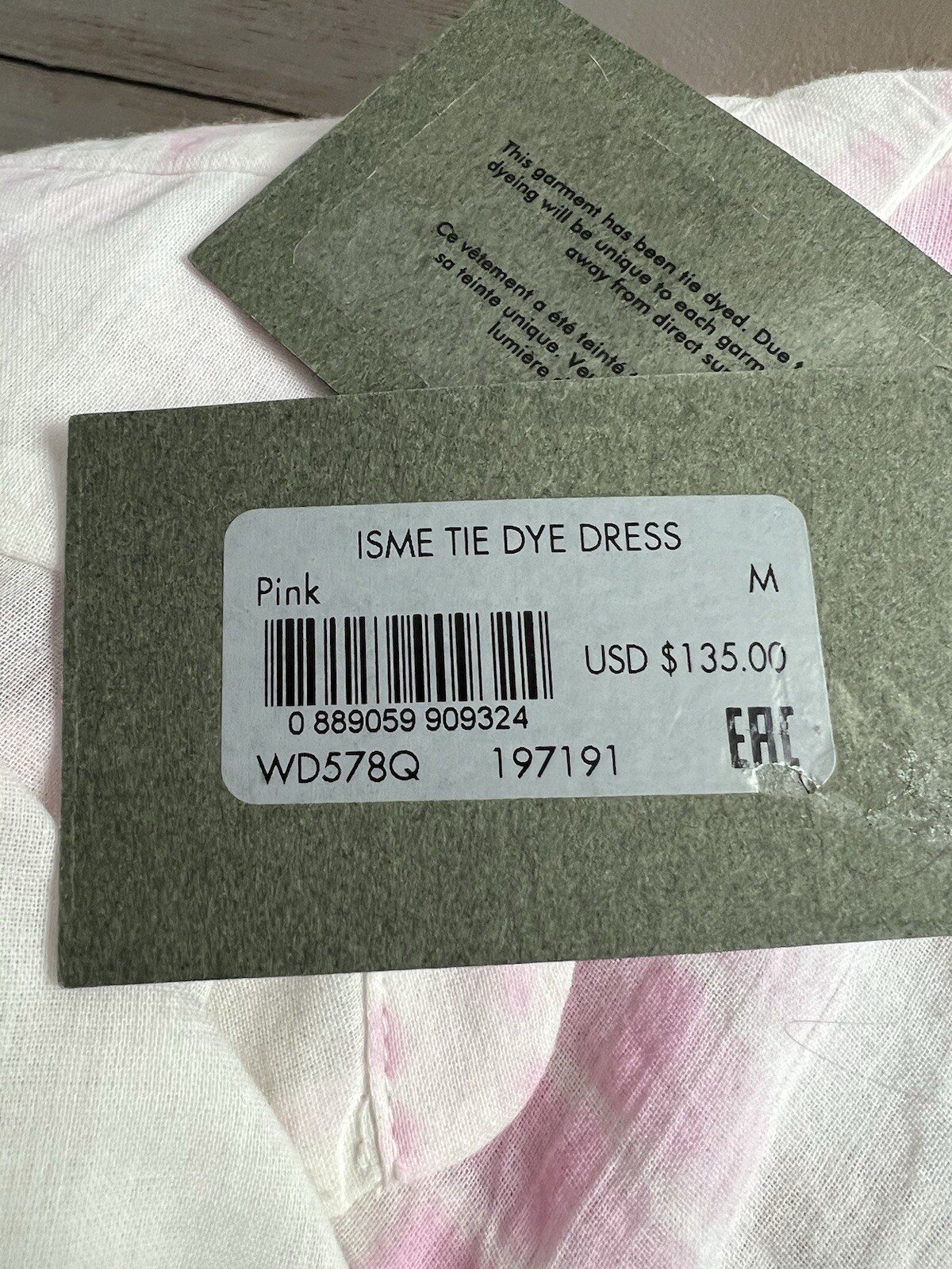 nwt All Saints ISME Cotton Tie-Dye Dress Sz M Pink Cover-Up Drawstring Waist