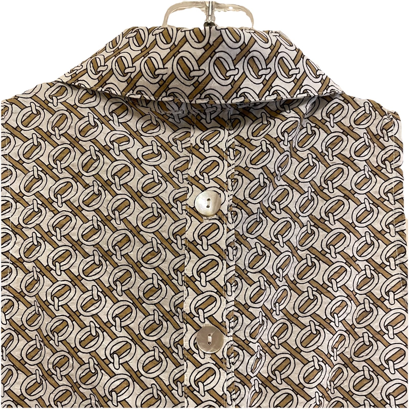 BOHO CHIC Cream/Tan Weaved Print Shirt Hem Collared Sleeveless Shirt Dress Sz XS