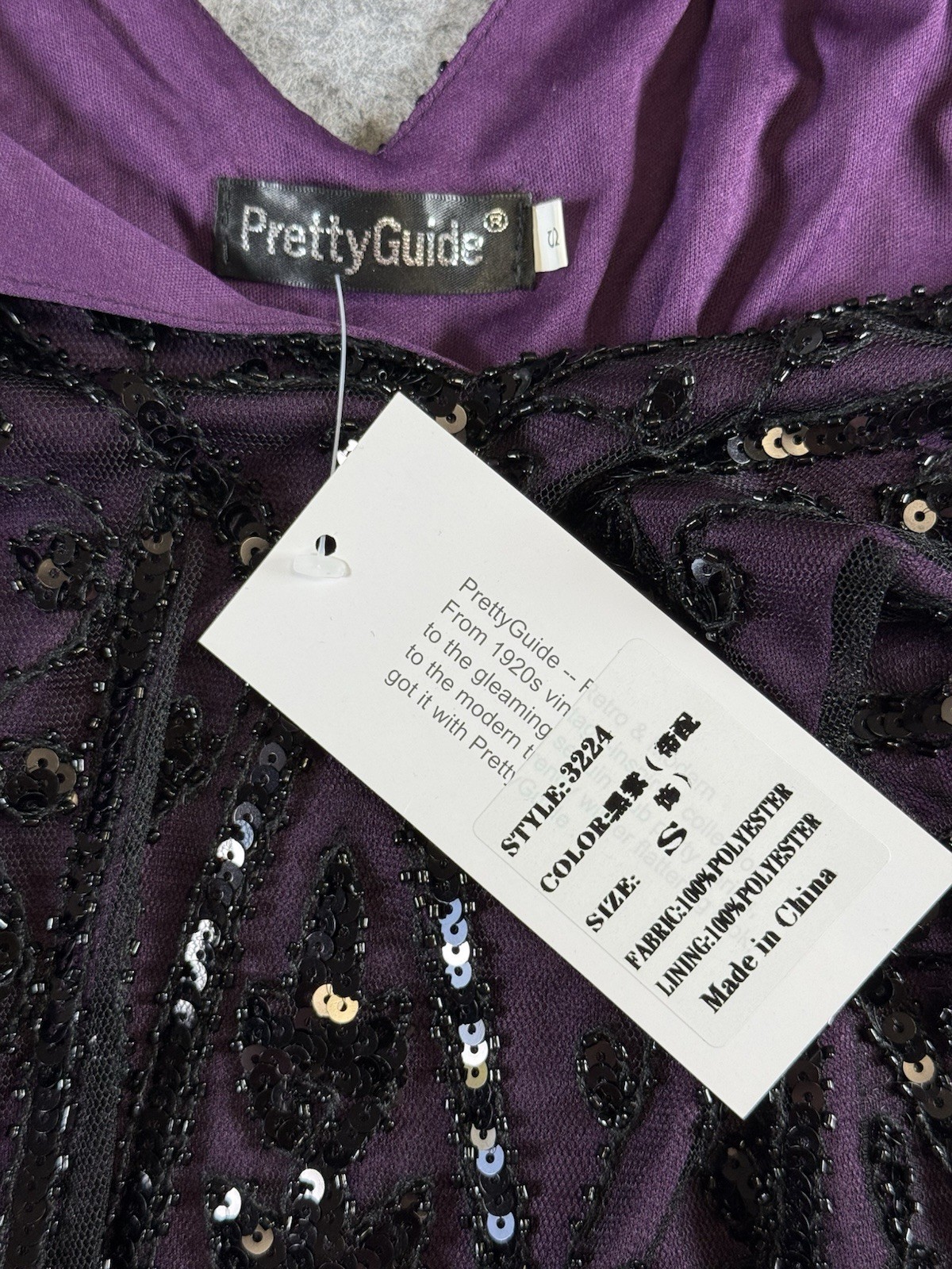PrettyGuide Sequin Fringe Cocktail Midi Dress Size L Gatsby Glam Flapper Purple