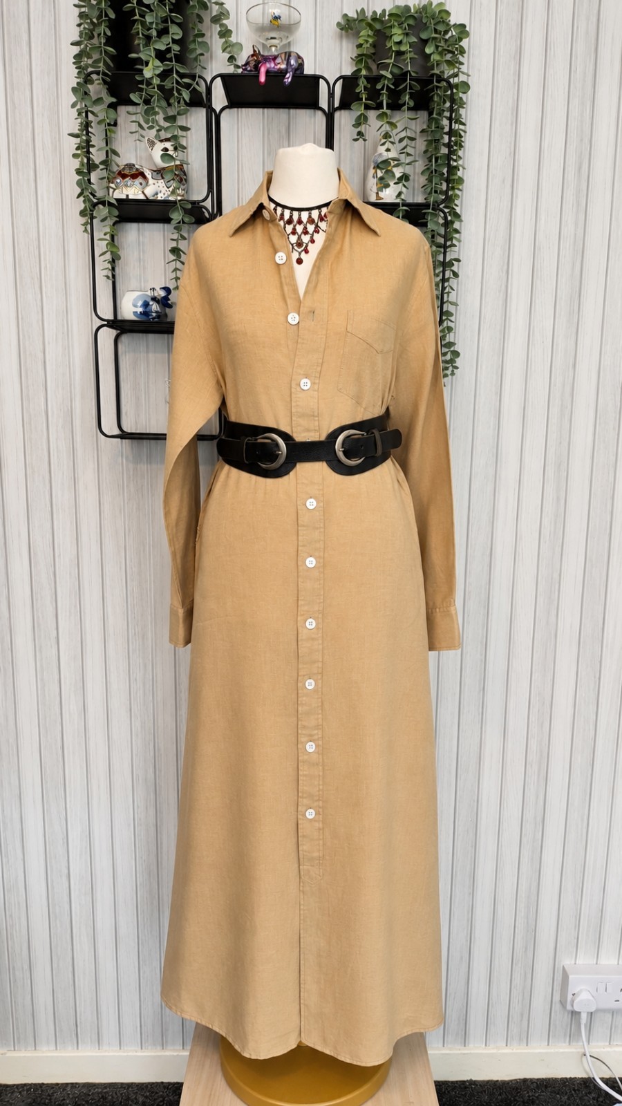 Ralph Lauren 100% Linen Maxi Shirt Dress Camel Beige UK 10 US 6