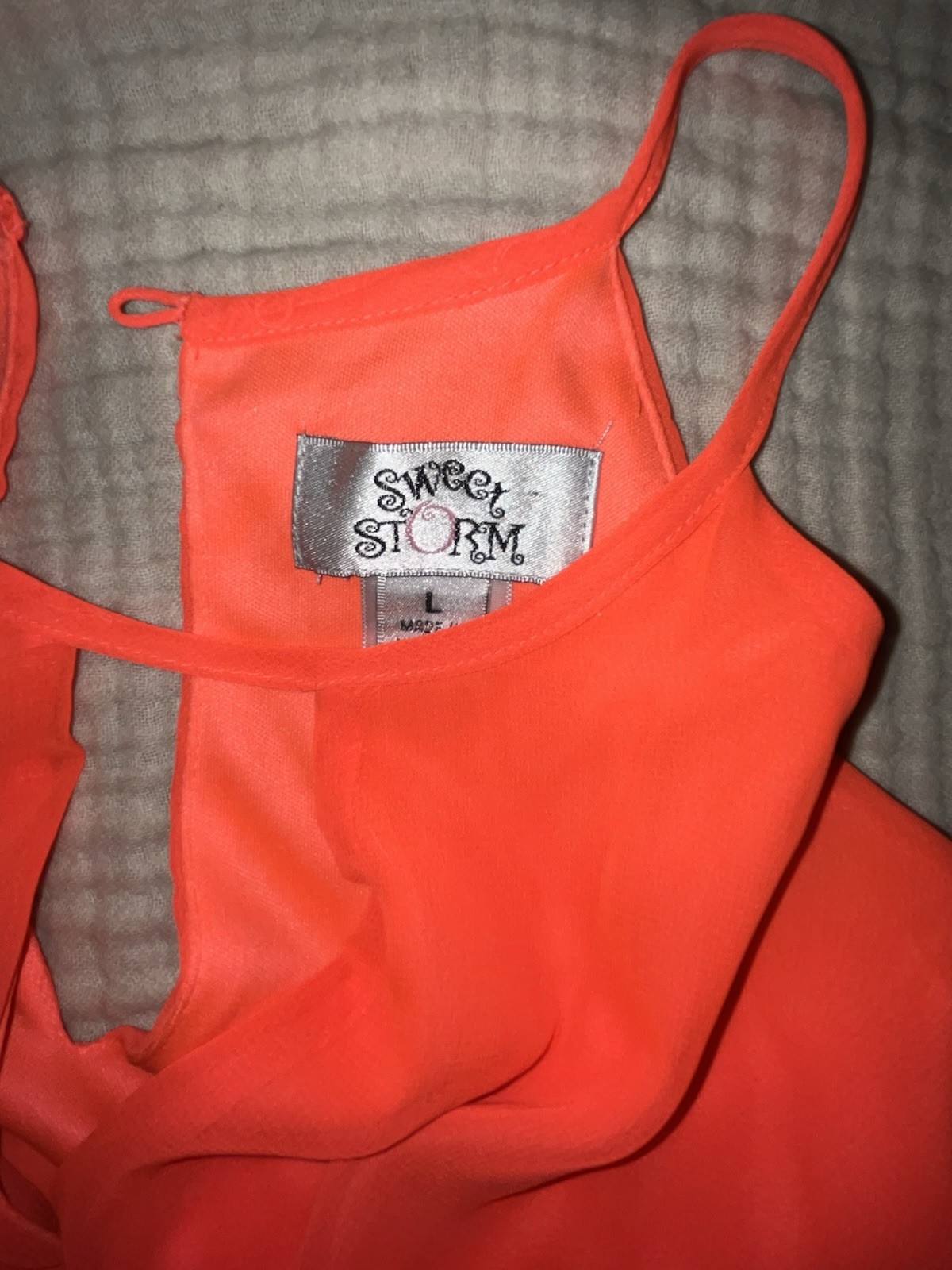 Sweet Storm Women’s Orange Solid Chiffon Sheer Halter Maxi Dress Pullover M