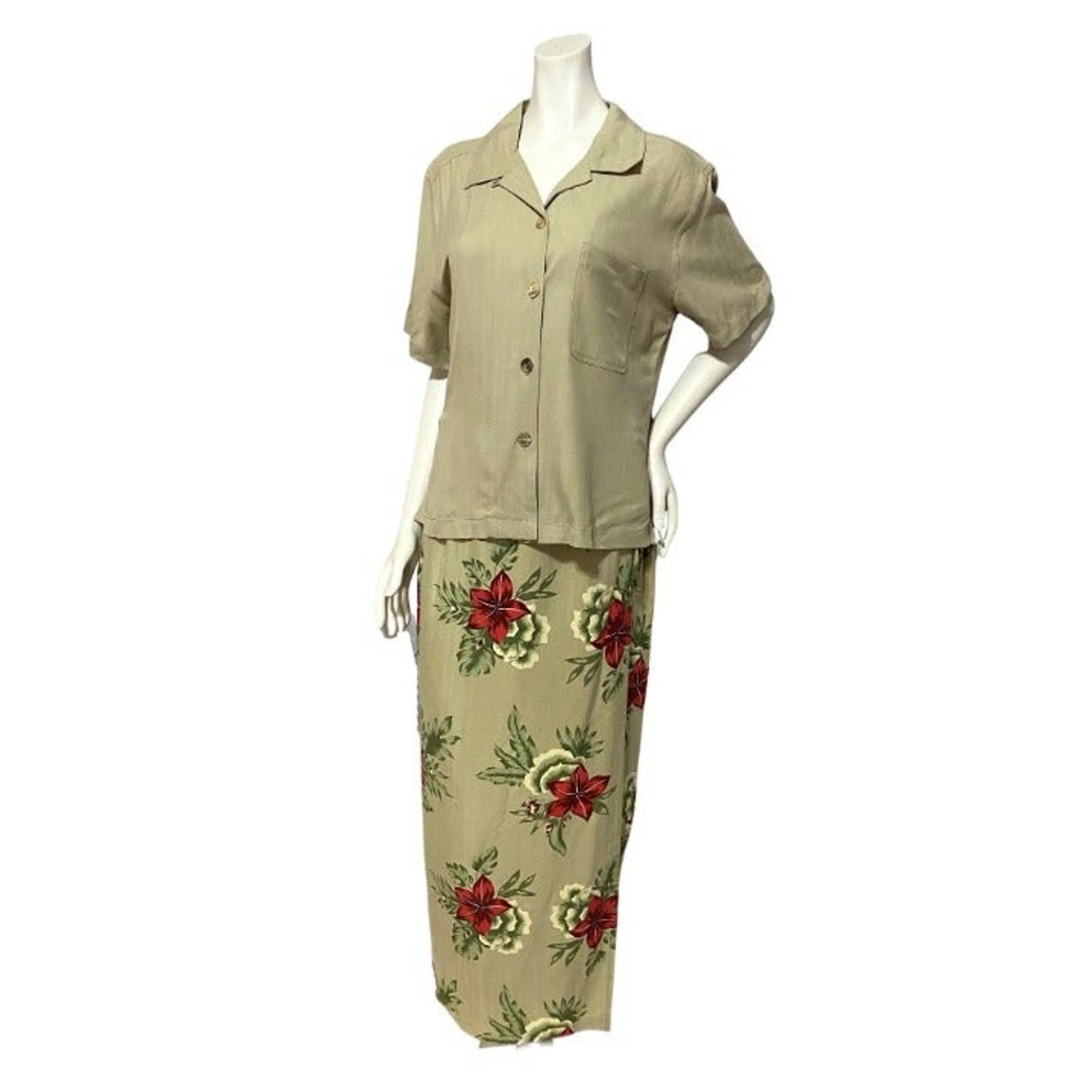 Bamboo Traders 100% Silk (2) Pc Wrap Skirt and Blouse Size 10