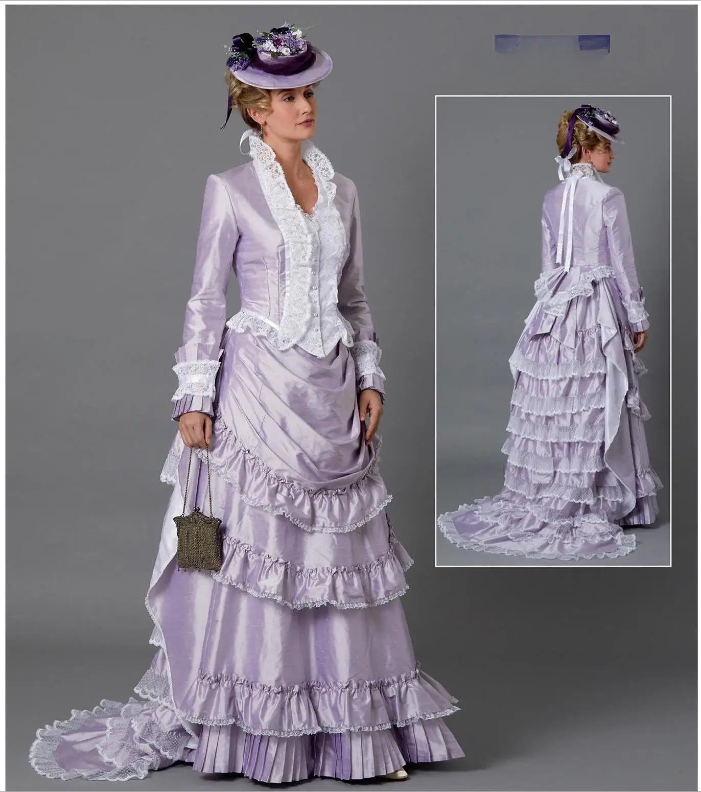 19th Century Victorian Dress Vintage Edwardian Purple Bustle Princess Ball Gown