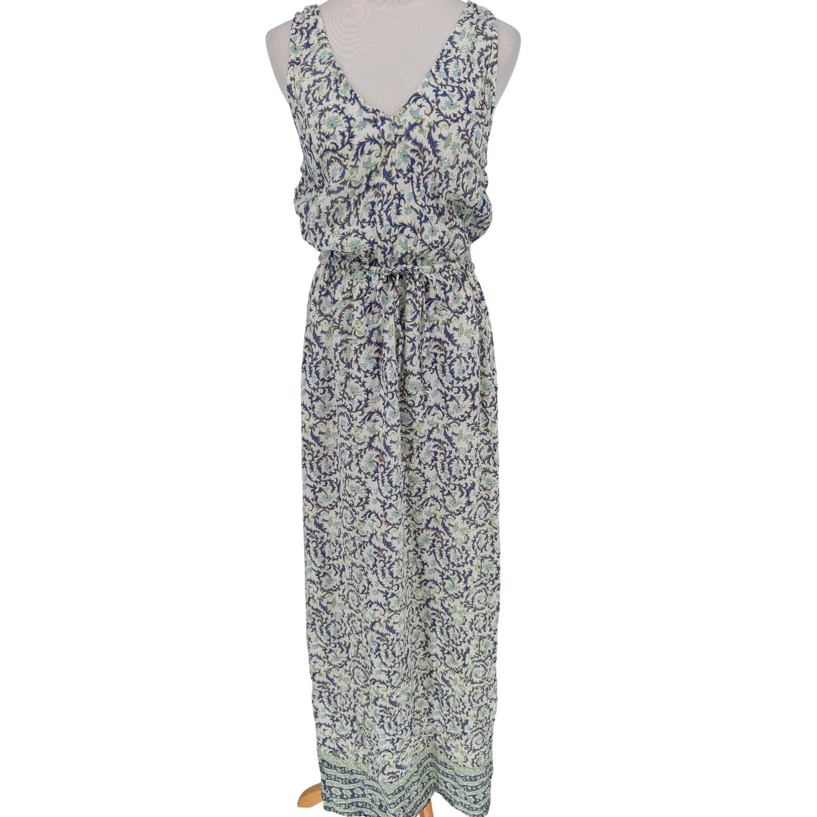 Lucky Brand Maxi Dress Womens M Blue Floral Paisley Boho Chic Coastal Resortwear